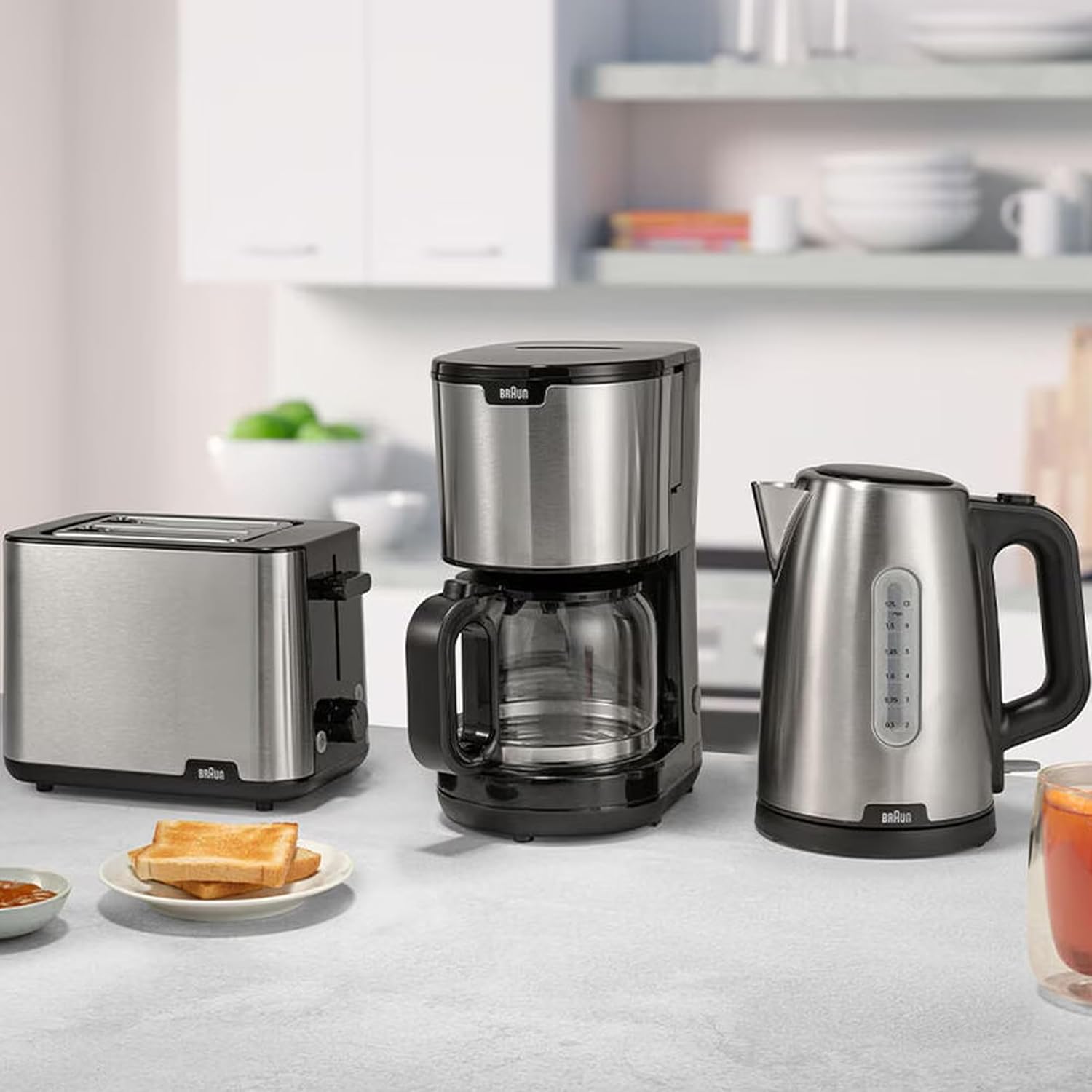 Braun PurShine KF1505 BK Filterkaffeemaschine, 1,2L Edelstahl-Thermokanne für bis zu 9 Tassen, OptiBrew-System, Tropf-Stopp-Funktion, schwenkbarer Filterkorb, Automatische Abschaltung, 1000W, Schwarz