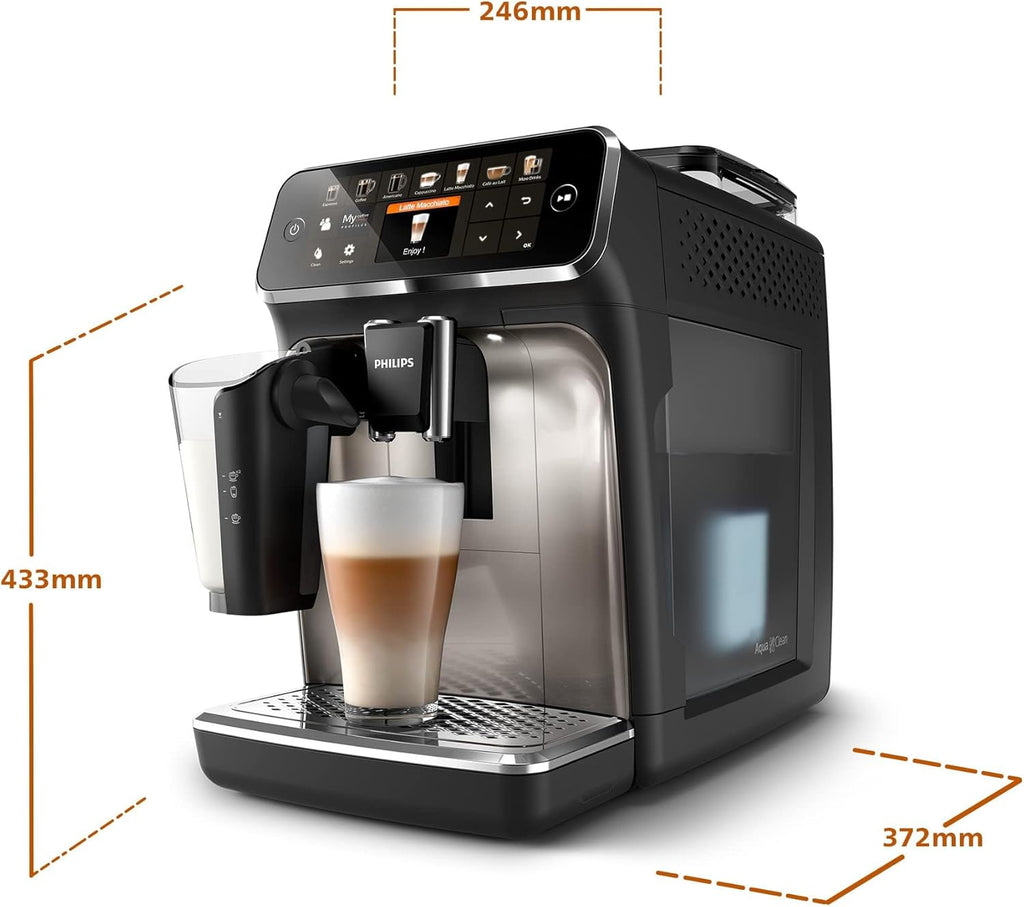 Philips Serie 5400 Macchina da Caffè Automatica – Sistema LatteGo, 12 Bevande a Base di Caffè, Display Intuitivo, 4 Profili Utente, Cromo (EP5447/90)