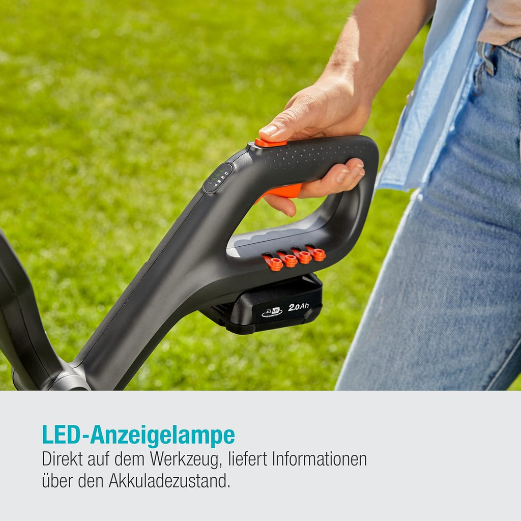 Gardena Akku-Trimmer EasyCut 23/18V P4A Ready-to-Use Set: Rasentrimmer mit 230 mm Schnittkreis, Verstellbarer Griff, Pflanzenschutzbügel und Stielneigungsverstellung, inkl. 18 V P4A Akku (14700-20)