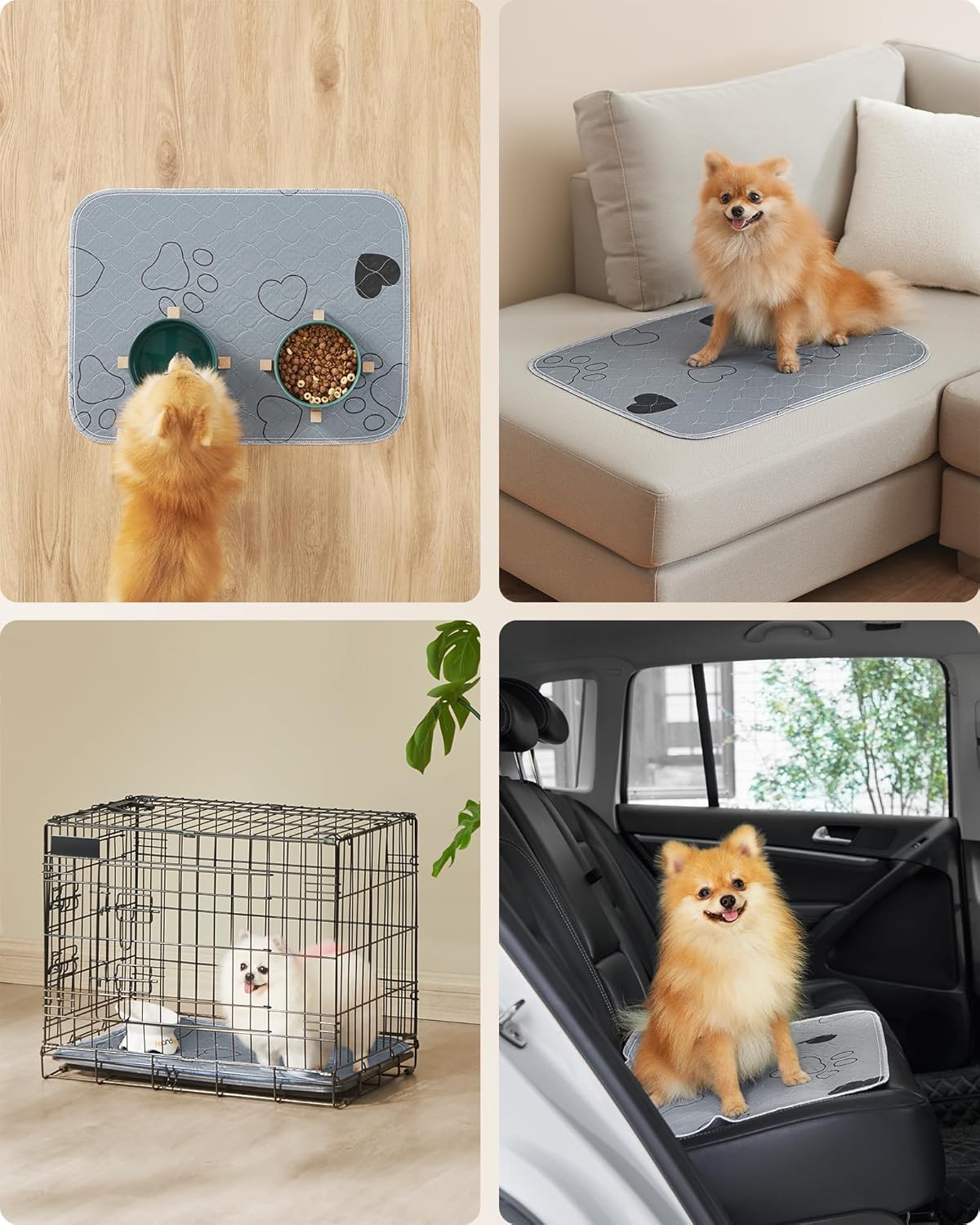 Feandrea Welpen-Unterlagen waschbar, Wiederverwendbare Matten für Hunde, 152 x 122 cm, 2er Set, XL, Hundetoilette, auslaufsicher, rutschfest, super saugfhig, Katzen, Kaninchen, grau PTD048G01