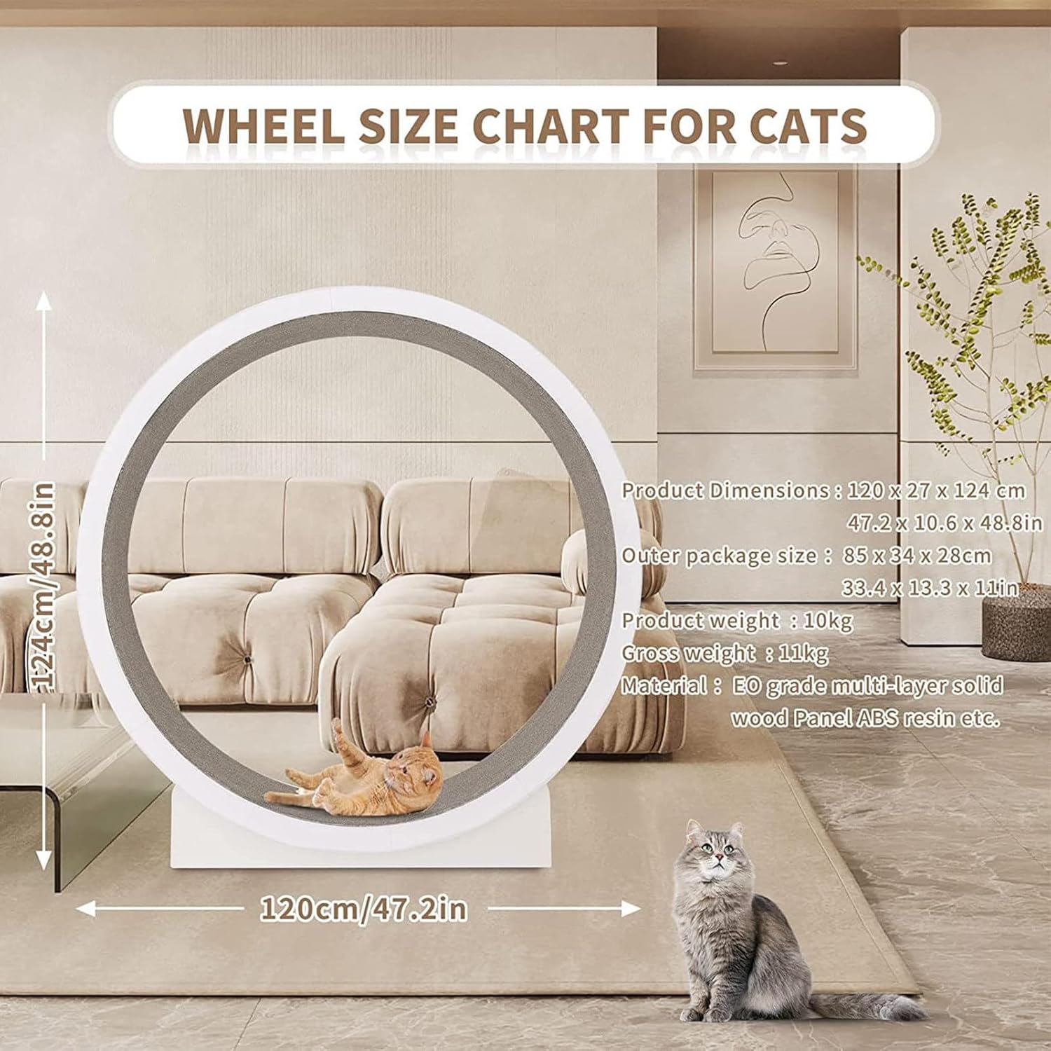SKIHOT Ruota da corsa grande per gatti 120 cm, Ruota per gatti da appartamento, Giocattolo per esercizi indoor per gatti di piccola/media taglia, Tapis roulant per gatti