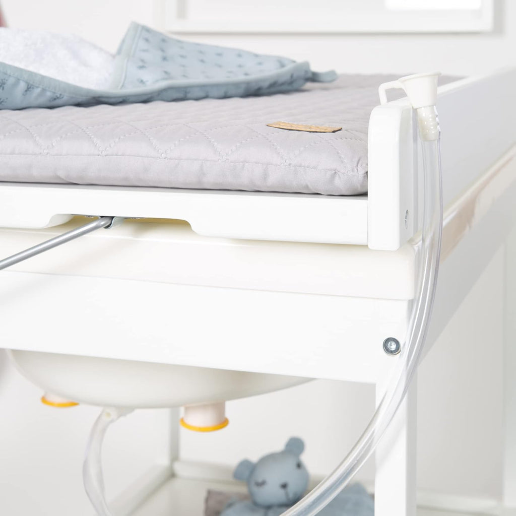 roba Fasciatoio da Bagno Combinato + Materassino Fasciatoio Style grigio - Fasciatoio Mobile Combinato con Vasca Integrata - con piano fasciatoio estraibile - Legno bianco