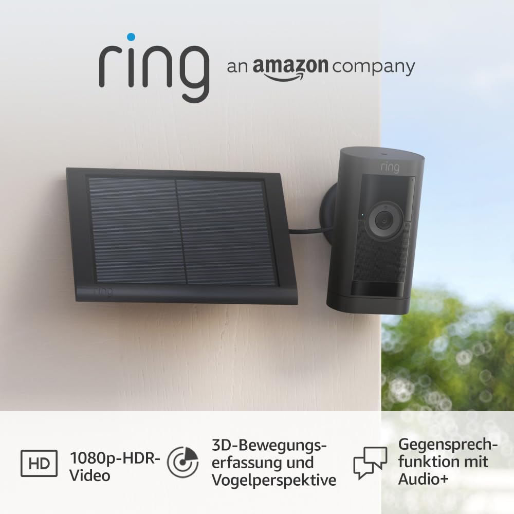 Ring Außenkamera Pro Solar (Stick Up Cam Pro) | Telecamera di sicurezza per esterni ad alimentazione solare con video HDR a 1080p, Wi-Fi, rilevamento del movimento 3D, compatibile con Alexa | 2 telecamere di sicurezza