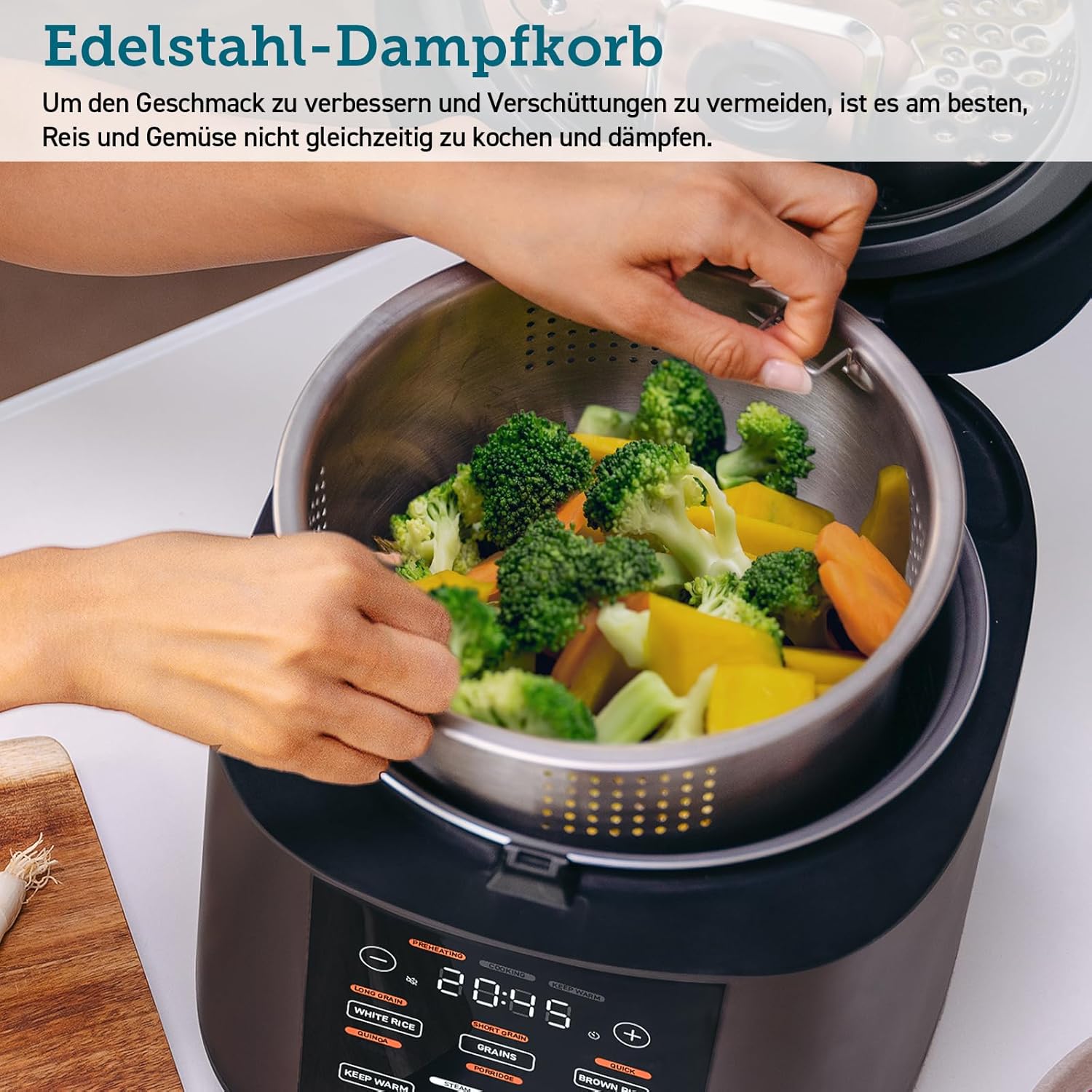 COSORI Cuociriso, Multicooker con 17 Programmi, Cuociriso 1,8 L, Fuzzy-Logic, Vaporiera con Inserto in Acciaio Inossidabile, Ricettario, Slow Cooker, Pentola Interna Premium, Funzione Mantenimento in Caldo, Timer, Nero
