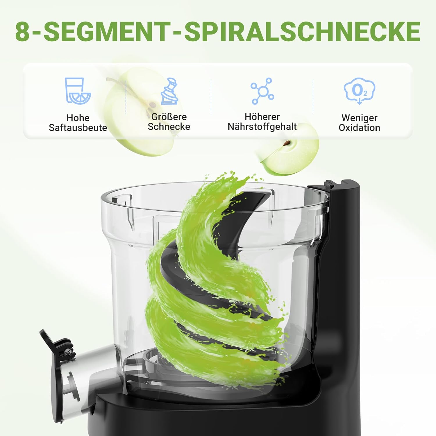 AMZCHEF Estrattore di Succo per Frutta e Verdura con 2 Modalità di Velocità - Slow Juicer con Bottiglia Portatile e 2 Tazze - Cold Press Juicer Senza BPA con LED Intelligente e Funzione di Inversione - Nero