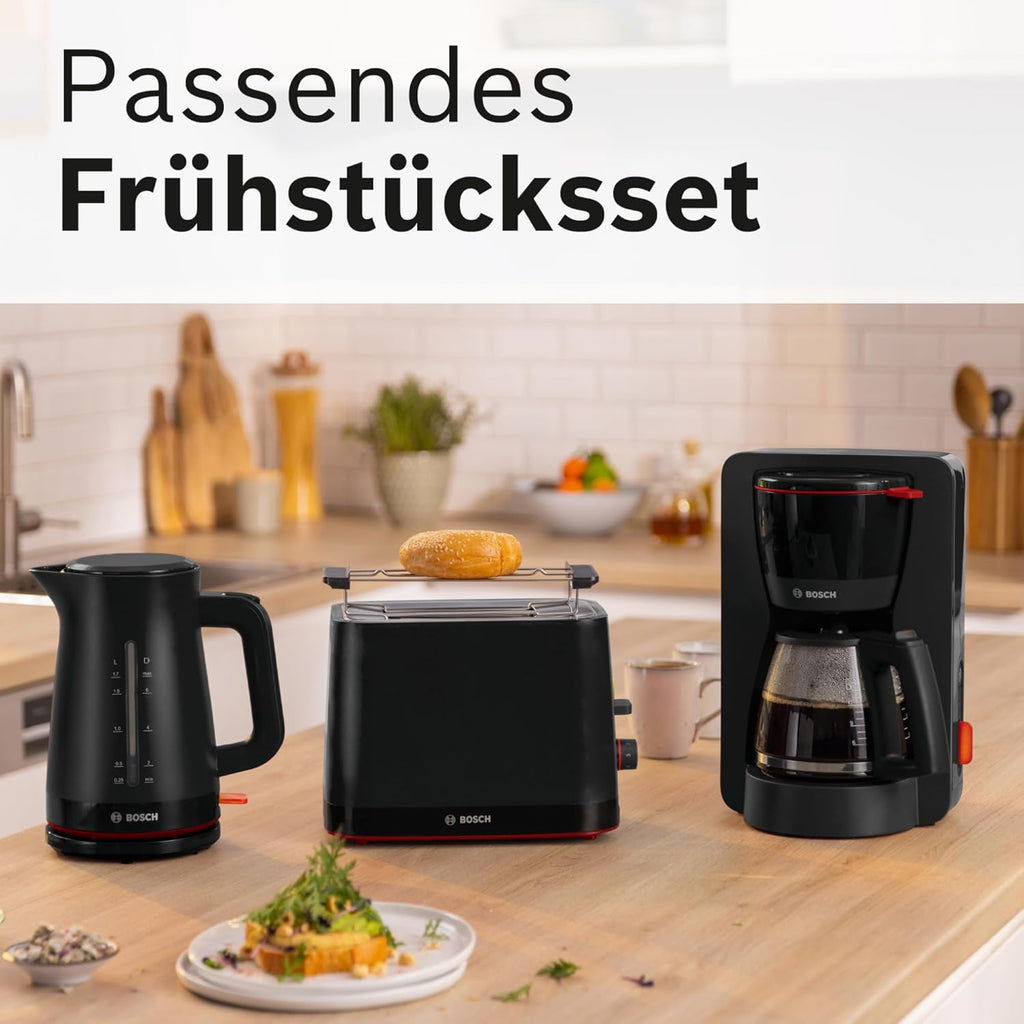 Bosch Filterkaffeemaschine MyMoment TKA3M134, Thermokanne 1 L, für 8-12 Tassen, Tropfstopp, schwenkbarer Filtertrger, Entkalkungsprogramm, abnehmbarer Wassertank, 1200 Watt, Schwarz matt