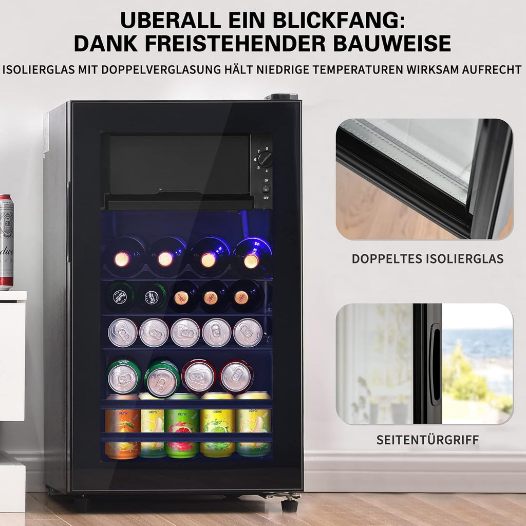 Frigorifero Merax 128L, Frigorifero da incasso per bevande con frigorifero da 120L + congelatore da 8L, con luce LED interna e ripiani regolabili, silenziosissimo per ristorante, bar, bevande e birra