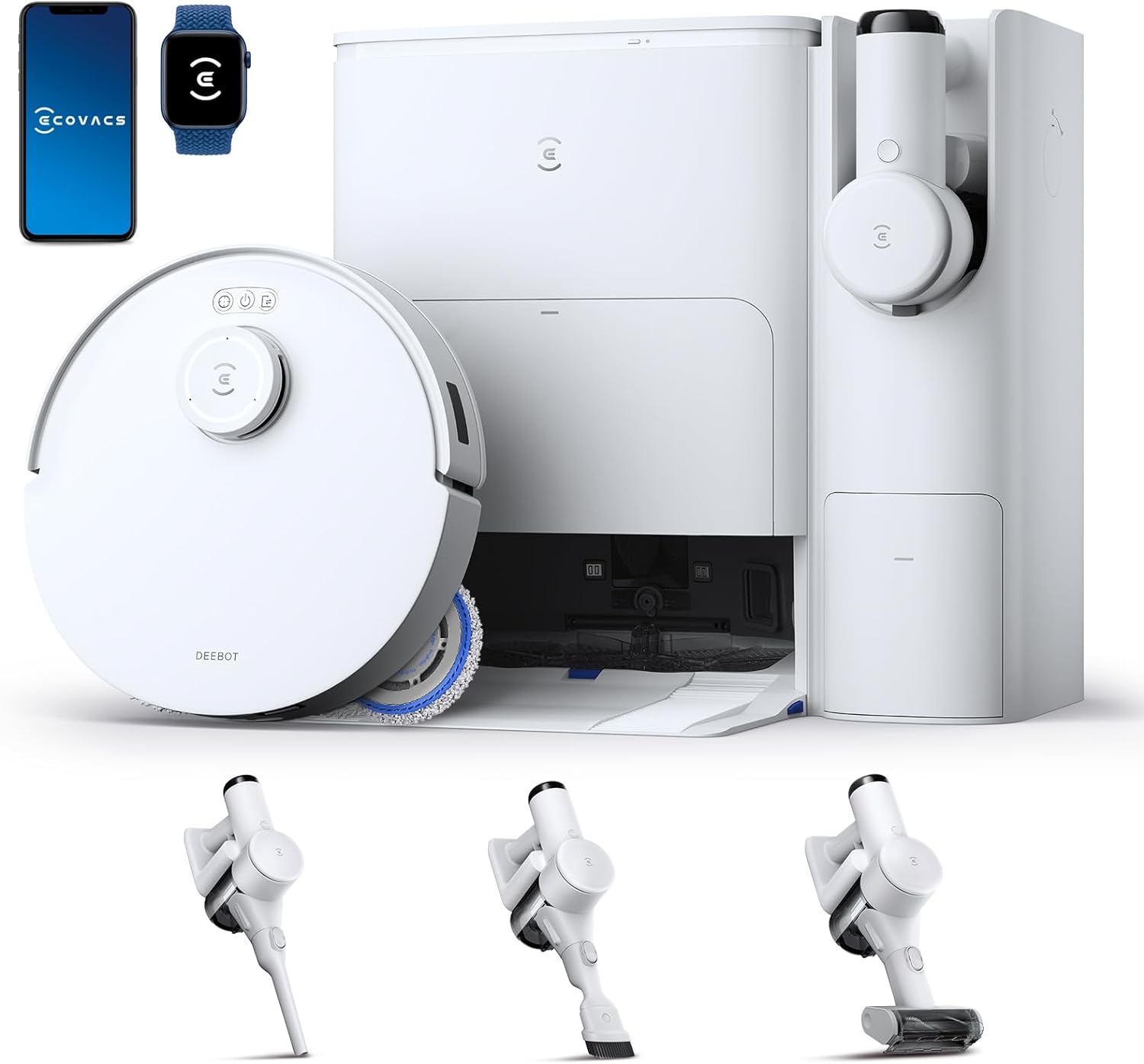 ECOVACS DEEBOT T30S Combo Robot aspirapolvere con funzione di lavaggio e aspirapolvere portatile a batteria, stazione di pulizia tutto in uno, 11000Pa, tecnologia ZeroTangle, pulizia dei bordi TruEdge, lavaggio del mop con acqua calda