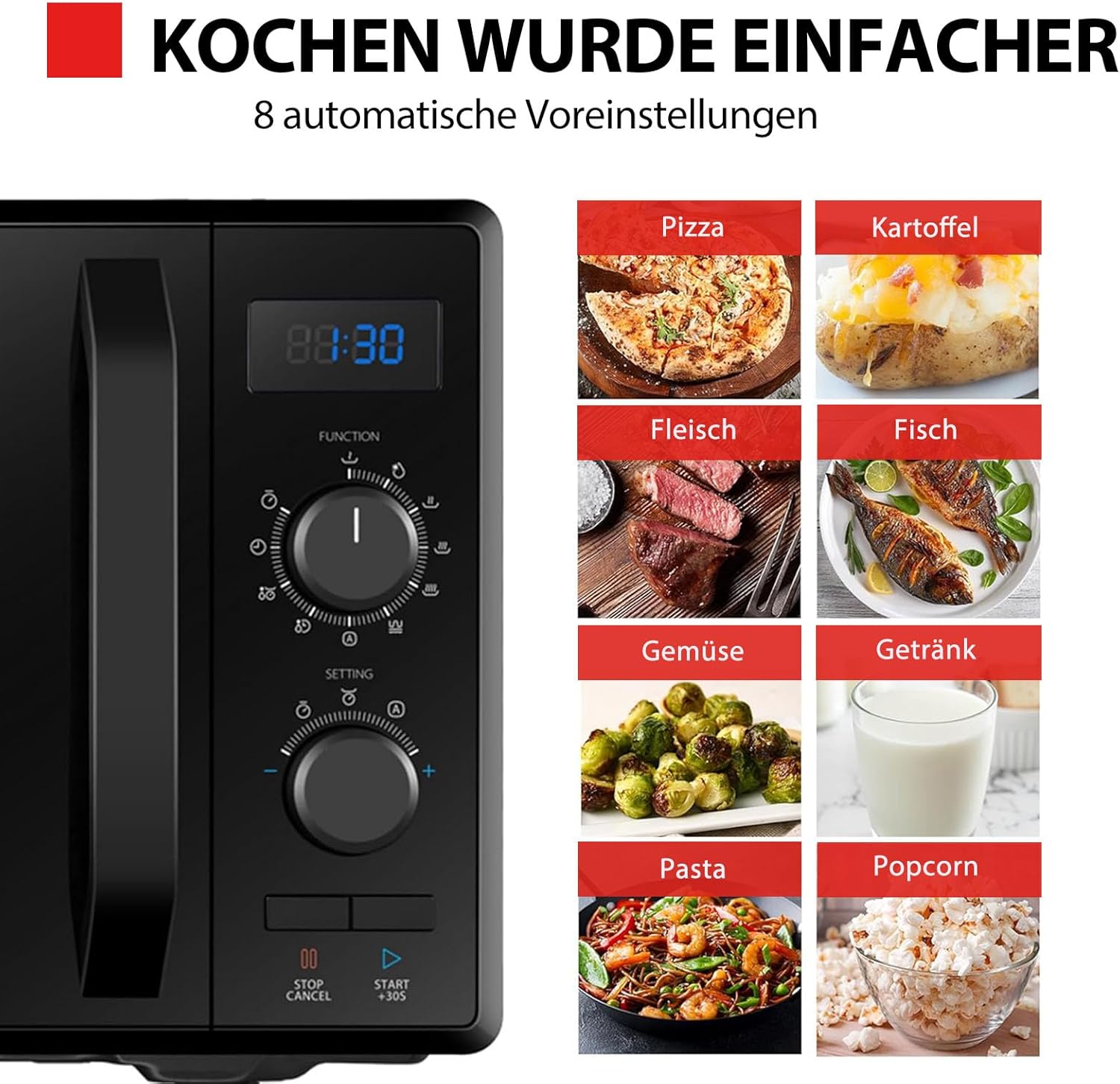 Forno a microonde a libera installazione Toshiba MW2-MM20PF(BK) / microonde singolo / 20L / 800W / 5 livelli di potenza con pratica funzione di scongelamento/illuminazione interna a LED/Nero
