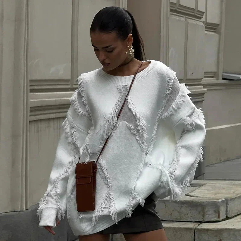 Pullover oversize da donna con nappe