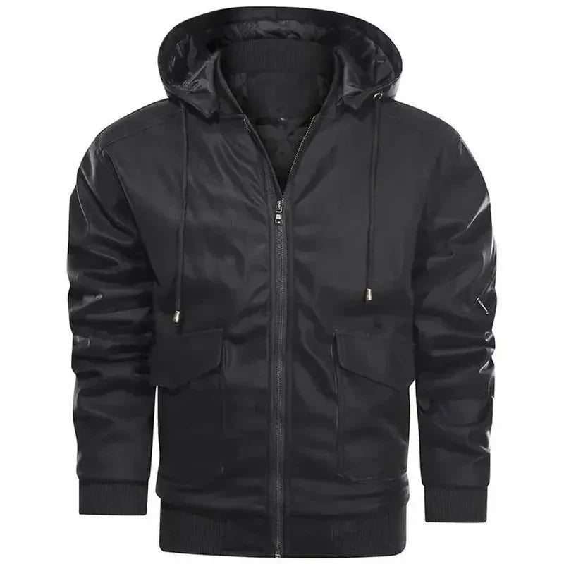 Giacca in pelle da uomo con cappuccio