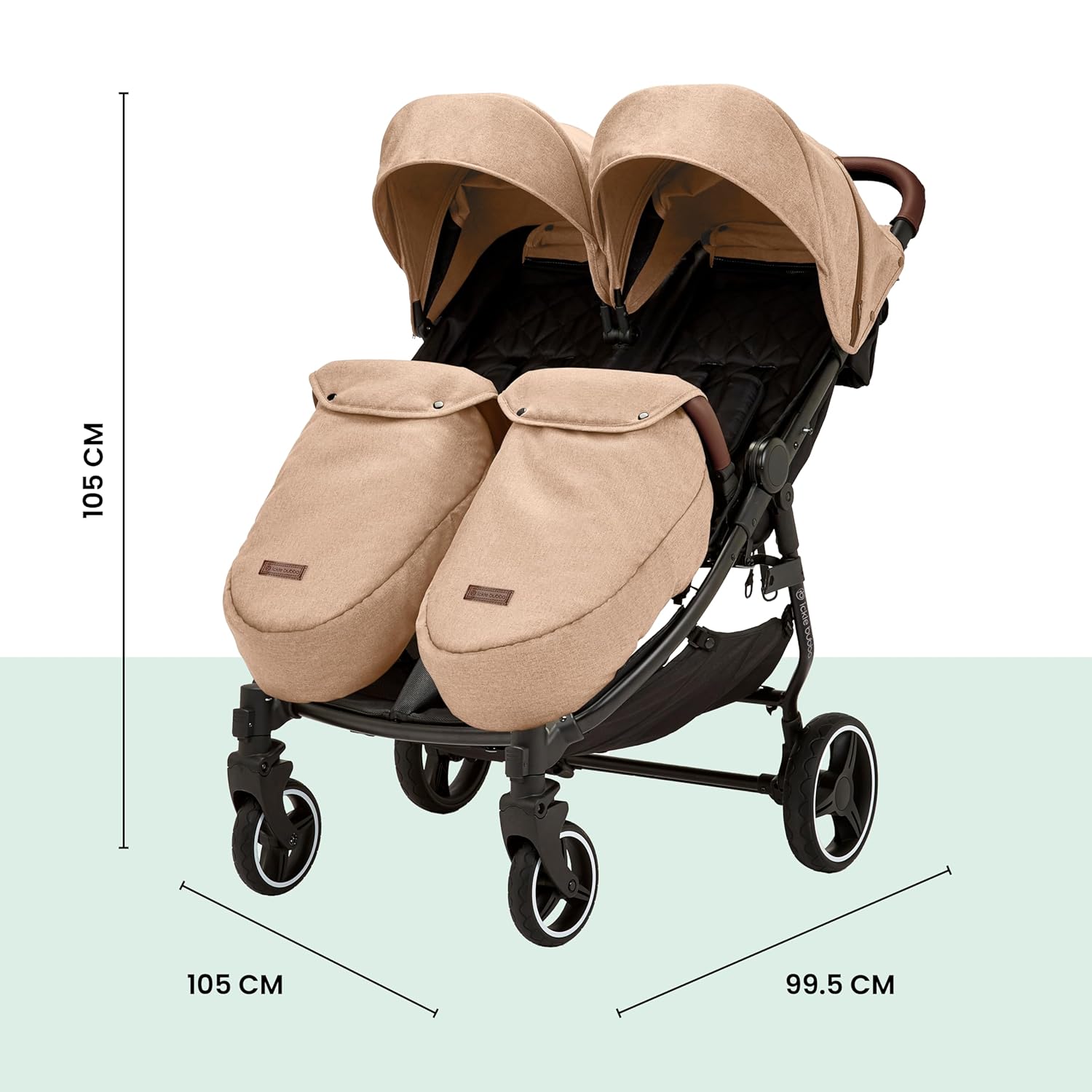 Passeggino gemellare Venus Max - adatto dalla nascita fino a 15 kg (circa 3 anni), passeggino compatto, leggero, pieghevole, inclusi parapioggia e coprigambe (Biscotto)