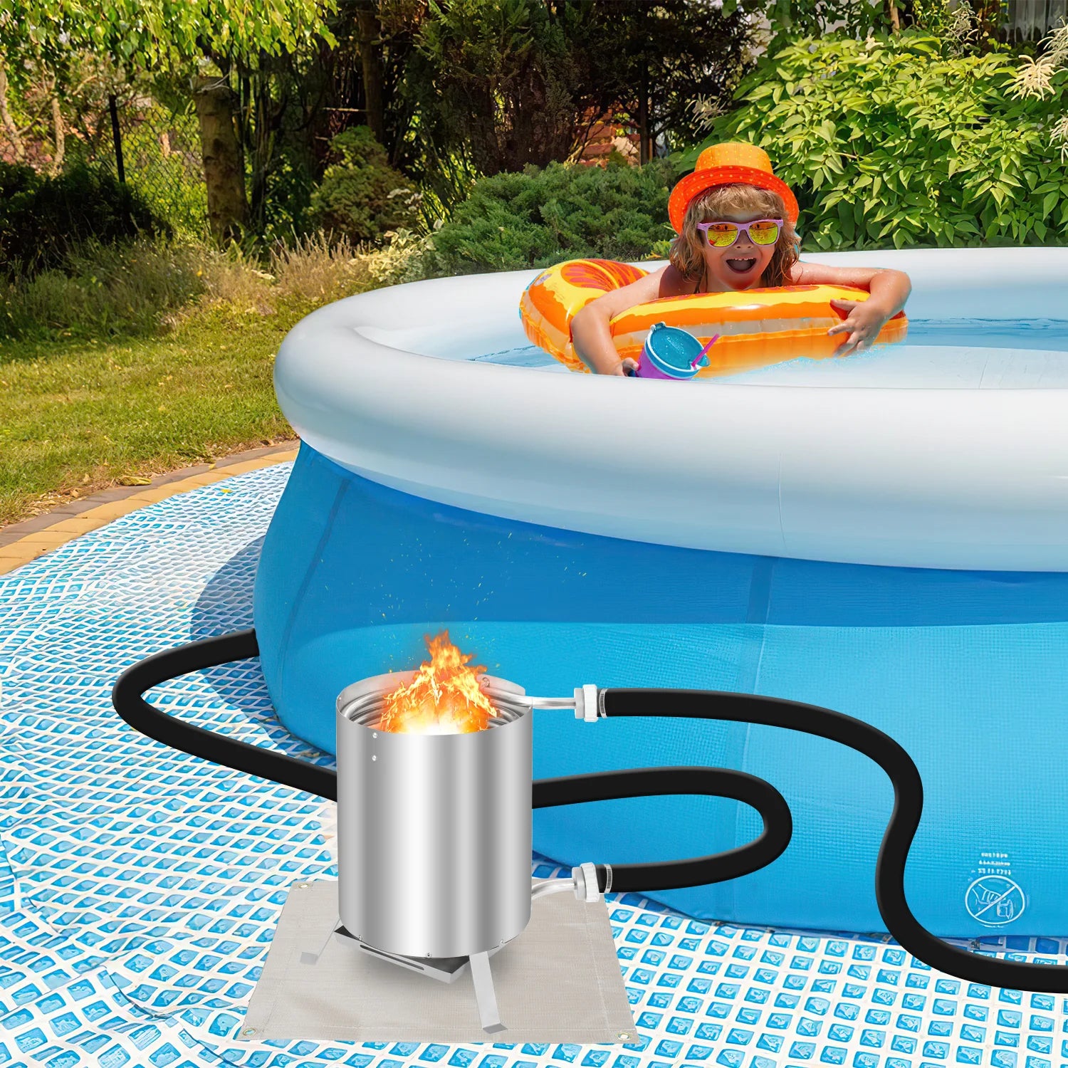 Sonnewelt Stufa da esterno per piscina con serpentina di riscaldamento in acciaio inossidabile