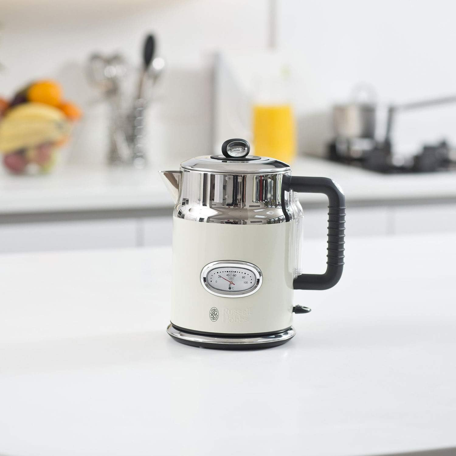 Russell Hobbs Tostapane [per 2 fette] Retro Acciaio Inossidabile Crema (Display Conto alla Rovescia Retro, inclusi pinze per panini, 6 livelli di doratura + funzione scongelamento e riscaldamento, 1300W) Vintage 21682-56