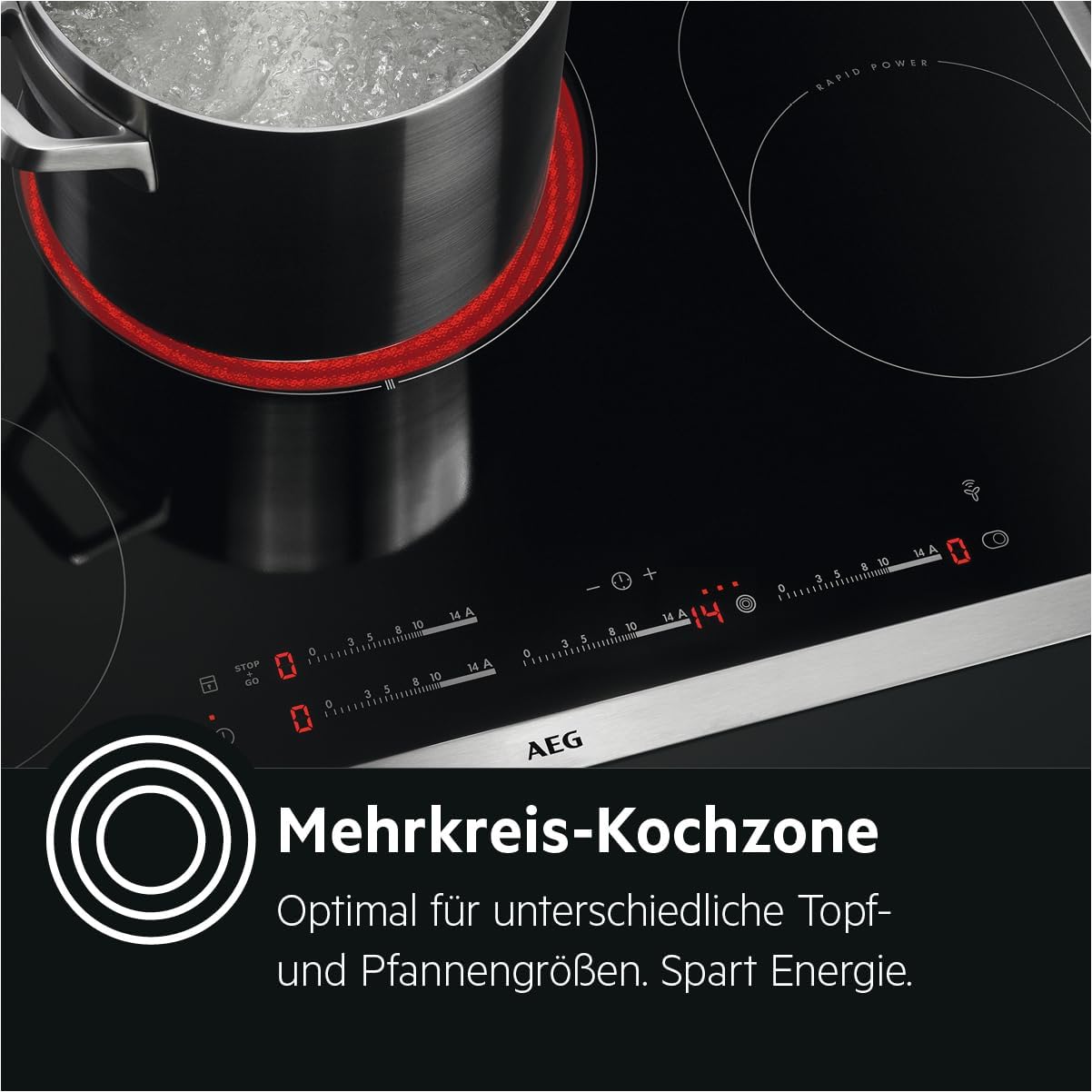 AEG Induktionskochfeld autark 60cm – 4 Flex-Kochzonen mit Powerfunktion für schnelleres Kochen – 14 Stufen – SuperFlat Rahmen – Timer – Touch-Bedienung – kompatibel mit Haubenautomatik – TO64IA0AXB
