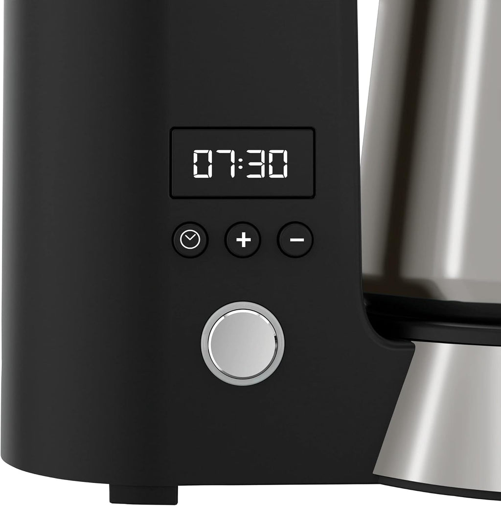 WMF Küchenminis Macchina da caffè con filtro Aroma, piccola, con caraffa termica, 870 Watt, tazza termica da asporto, macchina da caffè singola piccola con timer, cromargan opaco
