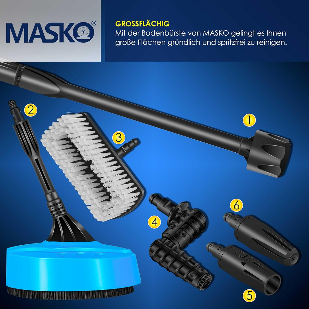 MASKO® Idropulitrice 2200 Watt 165 bar 450 l/h, con avvolgitubo 10m, set accessori 9 pezzi, con serbatoio per sapone e ugello schiumogeno, pistola ad alta pressione per auto/recinzioni/giardino/pati (Grigio)
