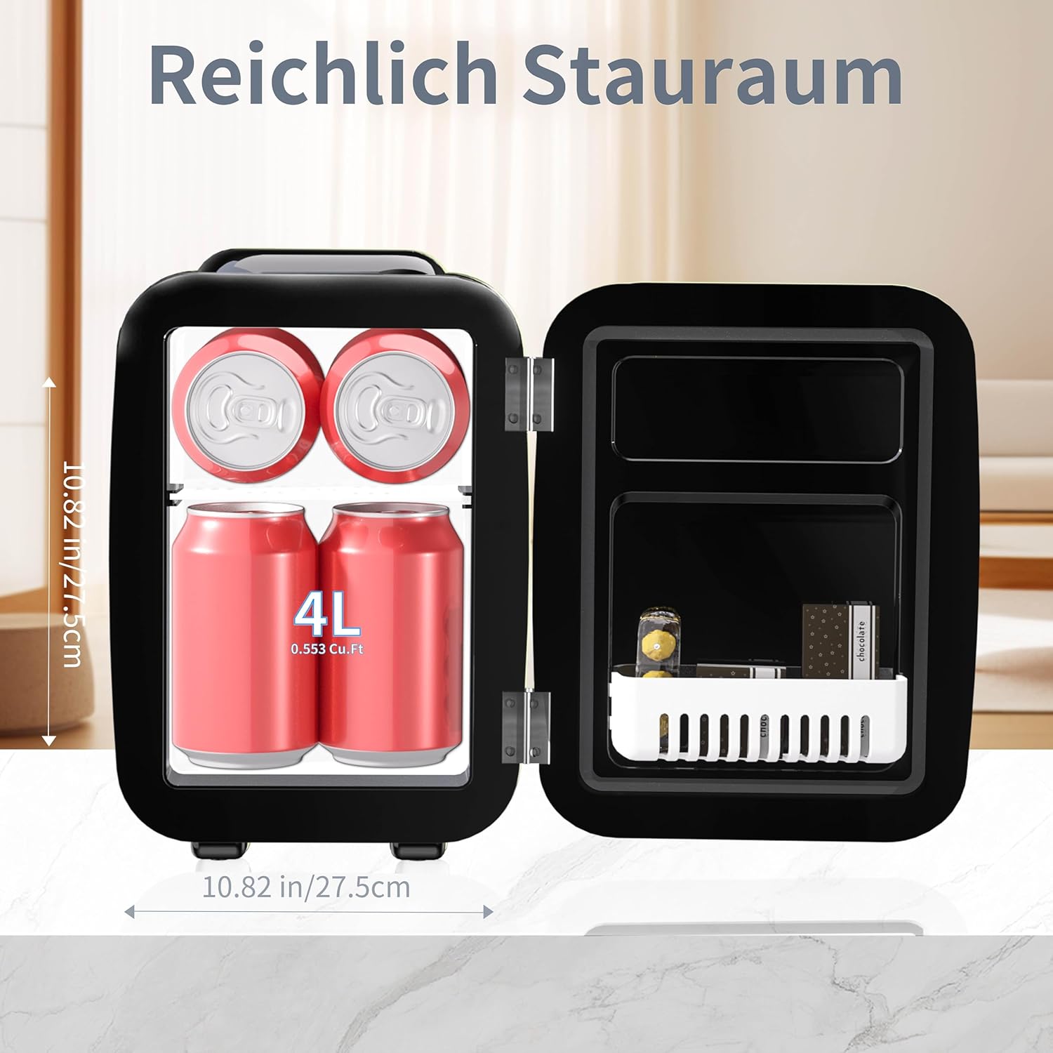 YASHE Mini Fridge, 4 Litre Mini Refrigerators for Cosmetics, Drinks, 220 V AC/12 V DC Thermoelectric Cooling and Heating, Small Fridge for Bedroom, Office, Dorm, Car (Pink)