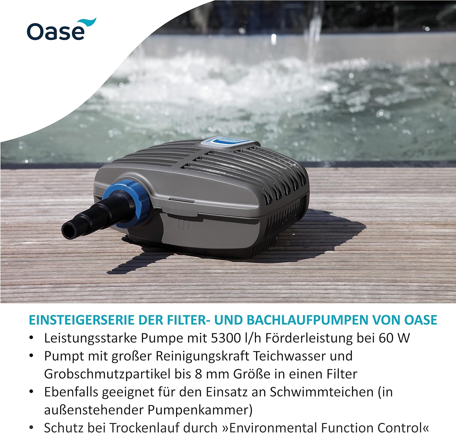 OASE 51096 Pompa per filtro e ruscello AquaMax Eco Classic 5500, portata 5300 l/h, pompa per ruscello a risparmio energetico, pompa per laghetto, filtro, pompa, ruscello, grigio scuro
