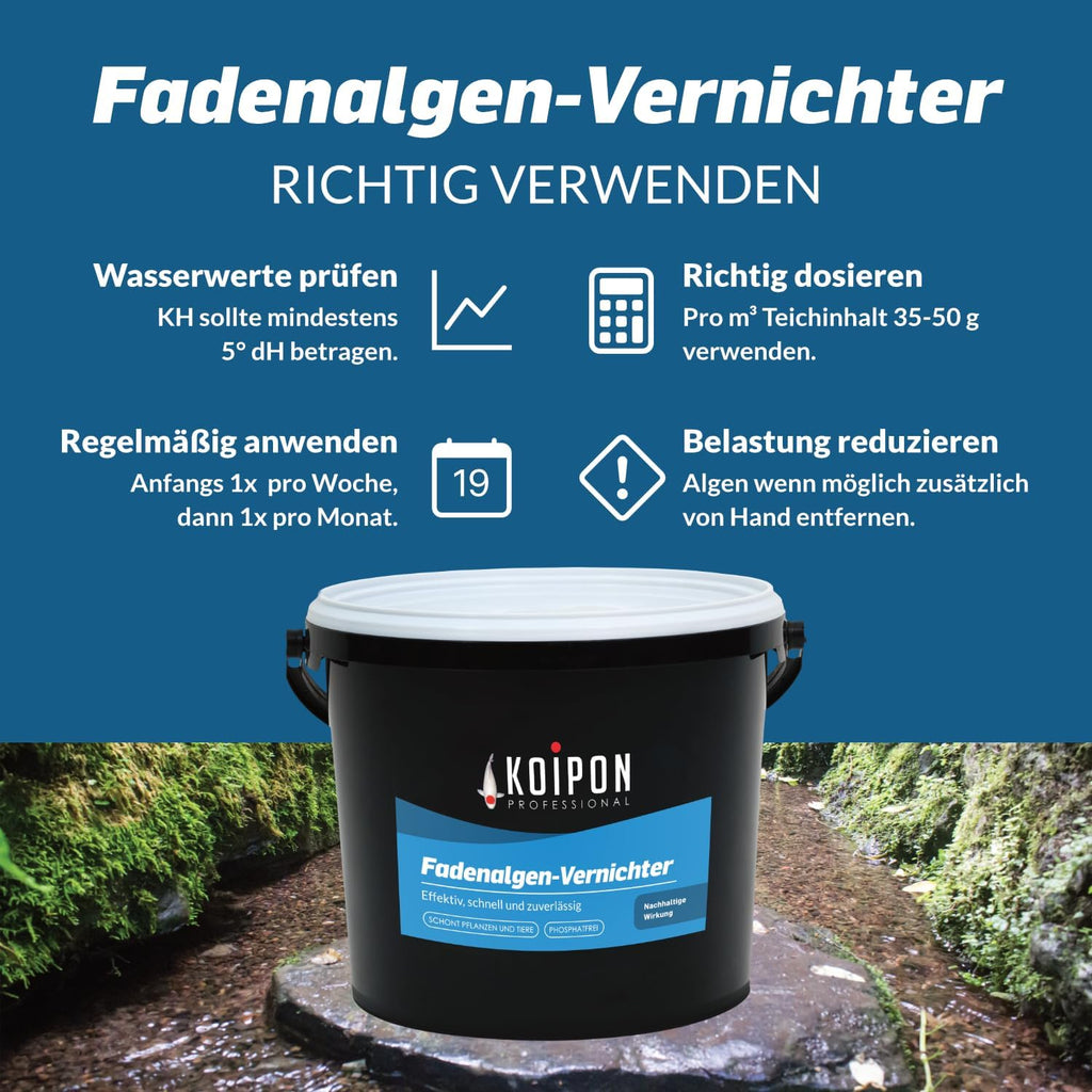 KOIPON Anti-Alghe a Filamento 25 kg, Antialghe Senza Fosfati, per la Lotta alle Alghe e Contro la Crescita di Alghe a Filamento nei Laghetti da Giardino