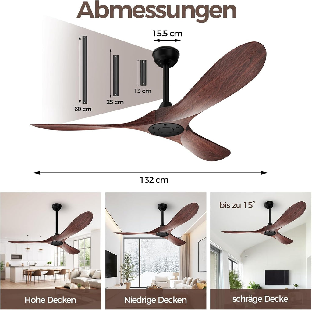 Biukis - Ventilatore da soffitto da 152 cm con telecomando, 6 velocità, motore DC reversibile per uso tutto l'anno, adatto per esterni, giardino, soggiorno, camera da letto – Noce