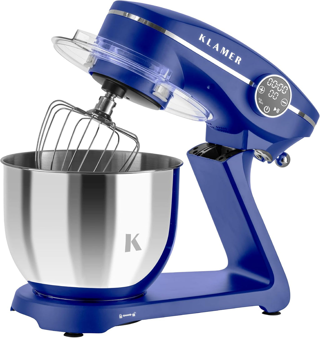Impastatrice Planetaria KLAMER 1800W, con Ciotola in Acciaio Inossidabile da 6 Litri, 10 Velocità con Timer, Frusta a Filo, Gancio Impastatore, Frusta Piatta e Paraspruzzi