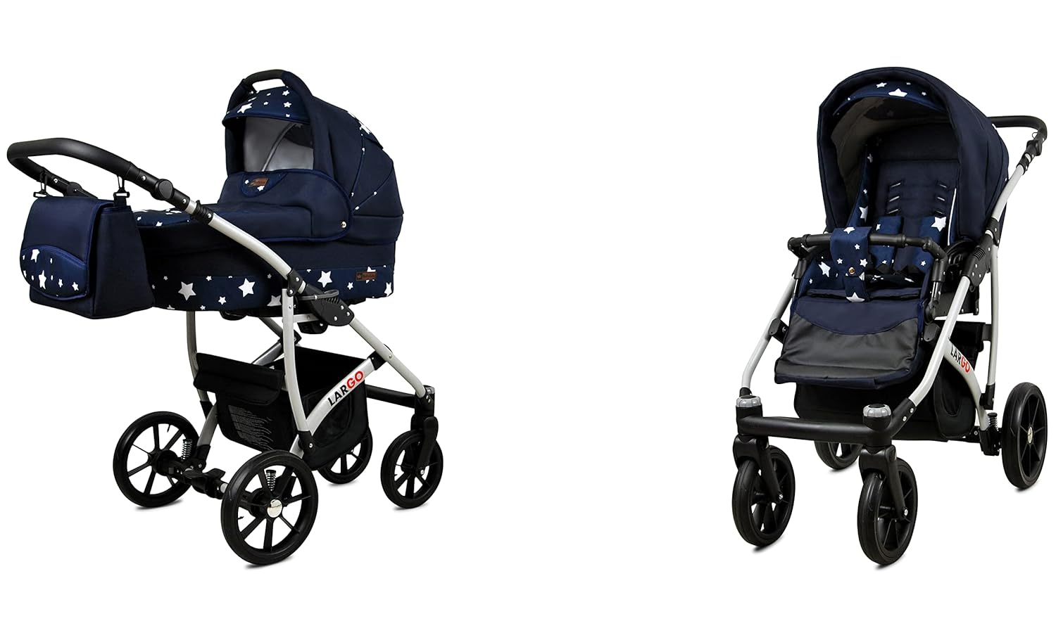 BabyLux Largo 2-in-1 Baby Kinderwagen Tief und Kinderwagen mit Zubehör Verstellbar und faltbar Aluminiumkonstruktion Wasserdicht Nicht abnehmbare Räder Brown Cream White Frame