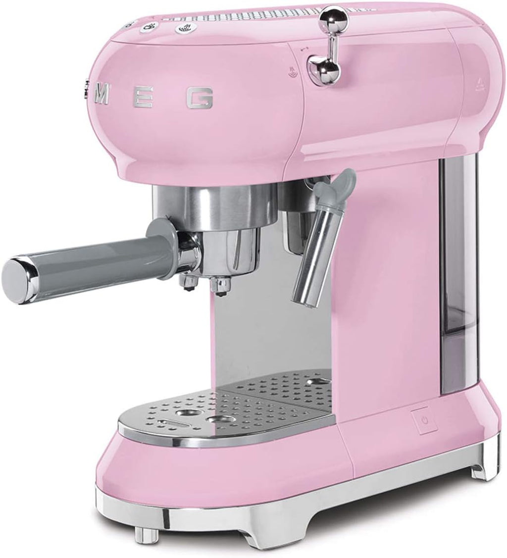 Smeg, ECF01WHEU Macchina da Caffè Espresso Manuale, Sistema Cappuccino, Thermoblock, Alloggiamento Tazze Grandi e Funzione Doppio Caffè, Serbatoio Acqua 1 l, Dimensioni Compatte, 1350W, Bianco