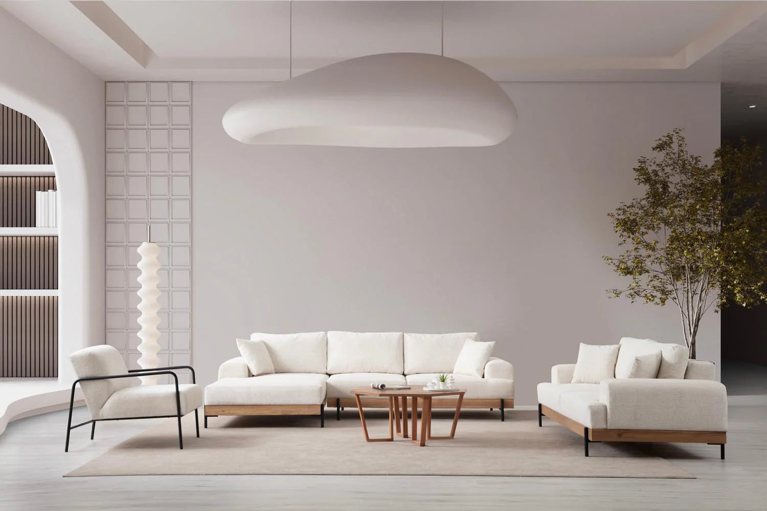 Divano angolare Eti Oak Left - Bianco
