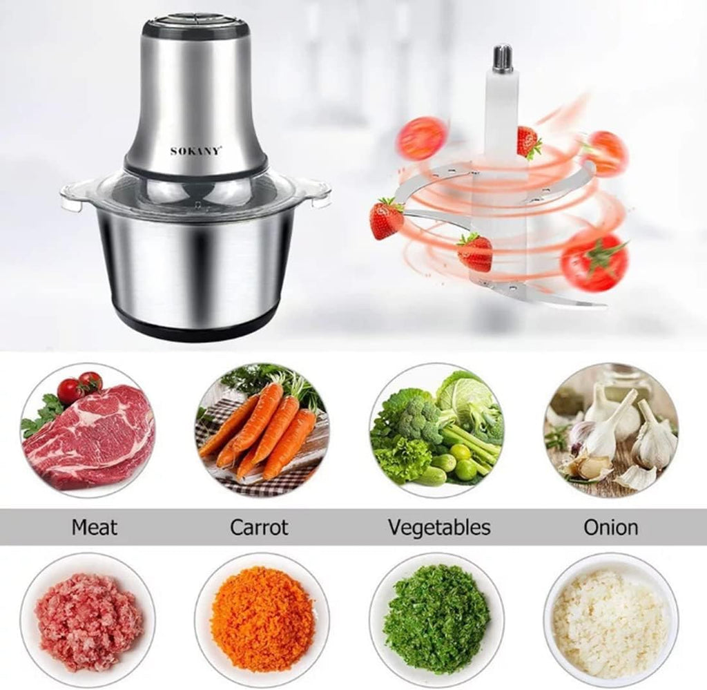 SOKANY Tritacarne Elettrico da Cucina 1500W con Ciotola in Acciaio Inox da 6,5L, Tritatutto con 3 Livelli di Velocità, Robot da Cucina con 4 Lame per Carne, Cipolle, Frutta, Verdura
