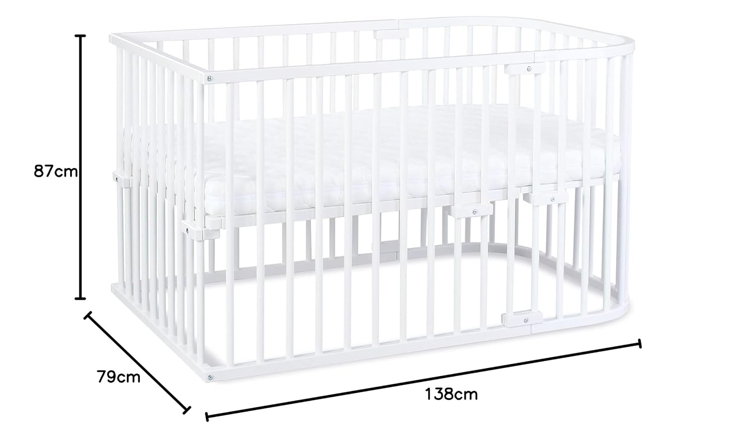 babybay Original Lettino da affiancare in massello di faggio / compatto e trasformabile / Altezza regolabile senza livelli preimpostati ed ecologico / Lettino evolutivo (laccato bianco) / Materasso incluso