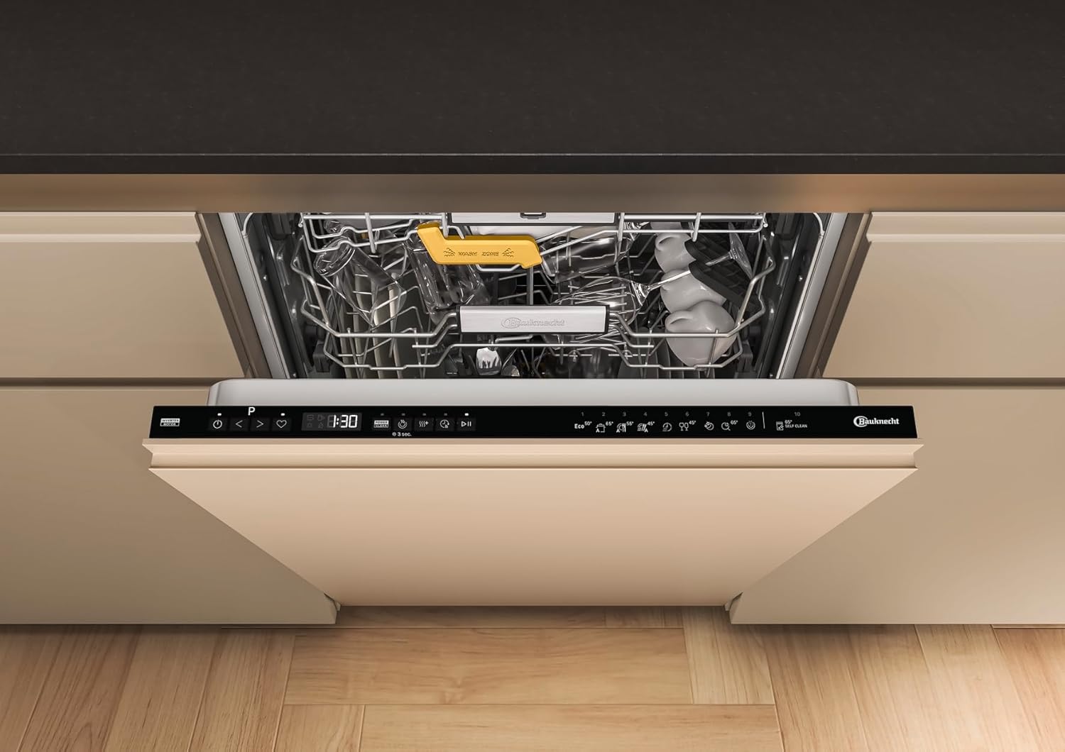 Bauknecht BCIO 3T341 PLET Lavastoviglie completamente integrata 60 cm/Acciaio inox/14 coperti/10 programmi standard e 1 programma sensore/PowerClean/ActiveDry/Cassetto portaposate/Protezione completa dall'acqua
