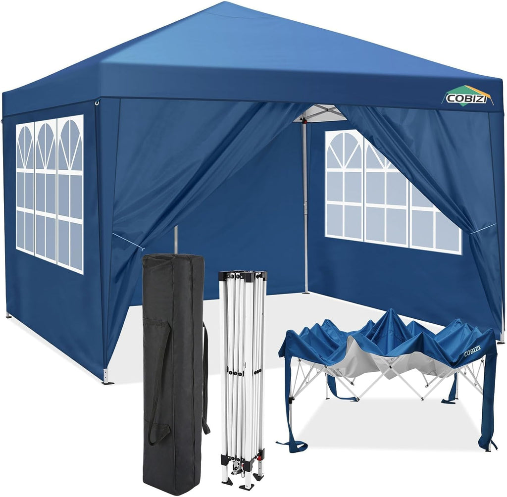 COBIZI Gazebo Pieghevole 3x6 Impermeabile Stabile con 6 Pareti Laterali, Tenda a Padiglione con Tetto a Punta, 3 Altezze Regolabili, Protezione UV, Borsa per Il Trasporto, Picchetti, Corde per Giardino, Matrimoni, Mercati, Eventi all'Aperto