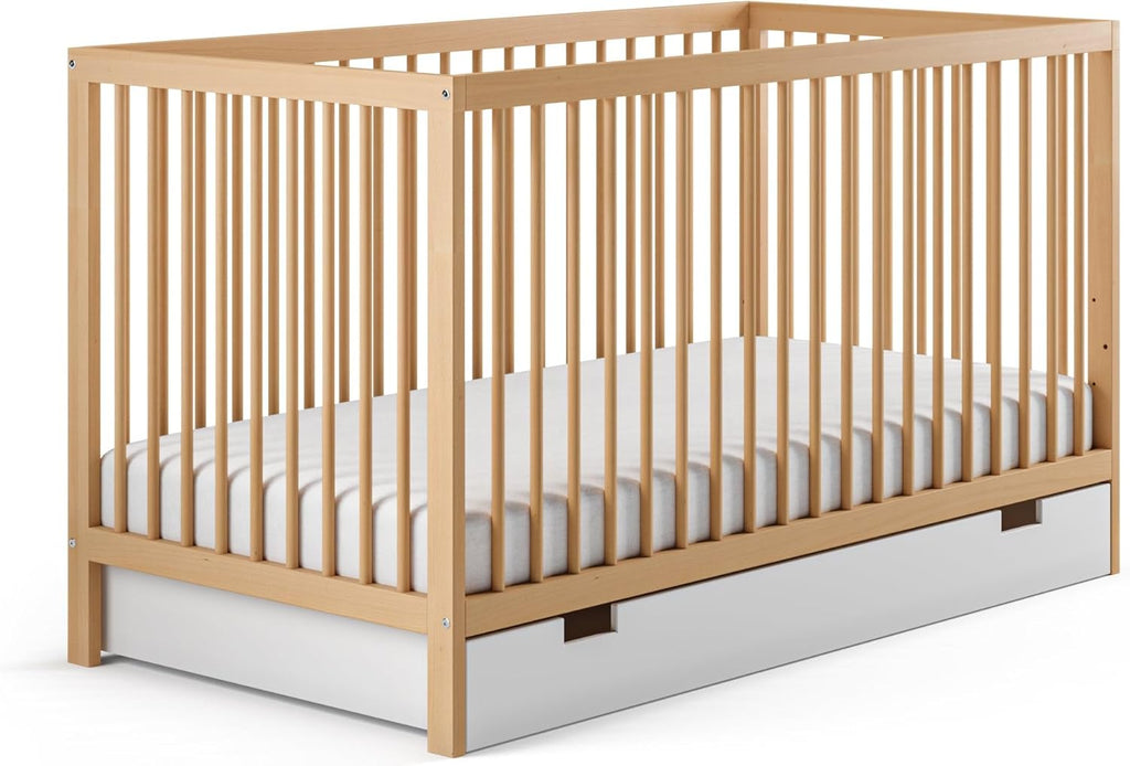 Kids Collective Lettino per neonati 60x120 regolabile in altezza e sponde rimovibili, opzionale con cassetto e materasso | Legno di faggio bianco molto stabile Prodotto in Europa
