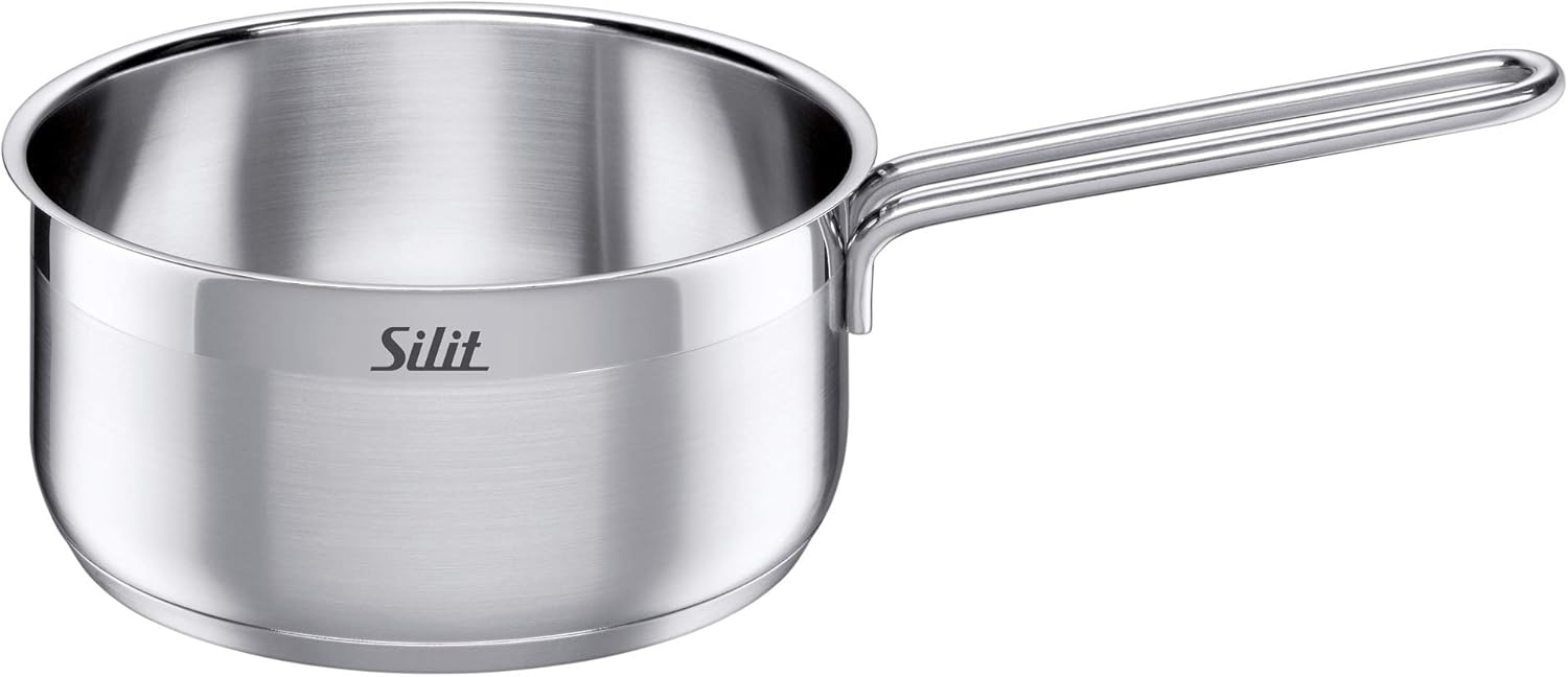Silit Toskana Set di pentole 10 pezzi, adatto all'induzione, Set di pentole con coperchio in vetro, Pentole a induzione, Bollilatte, Vaporiera, Padella, Acciaio inossidabile parzialmente opaco, Set di pentole a induzione non rivestite