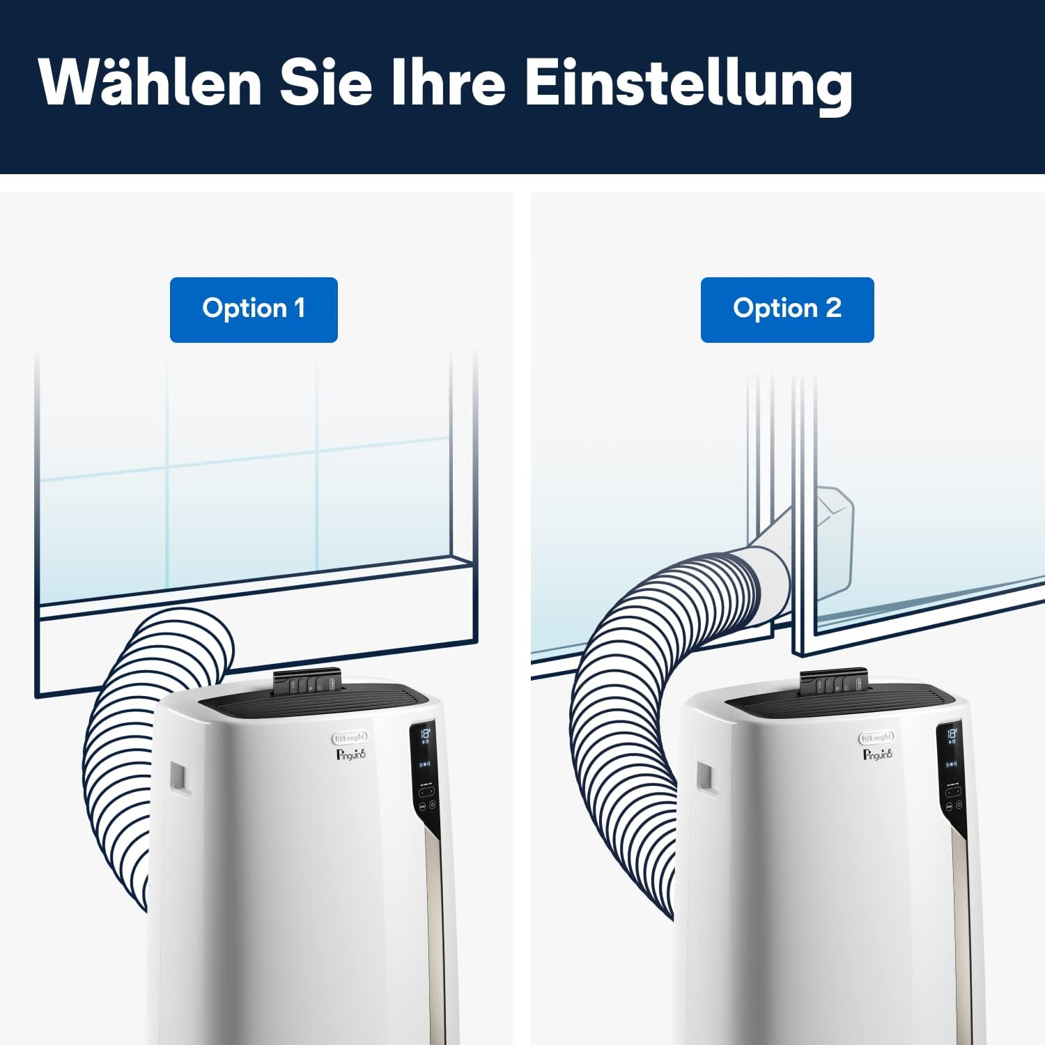De'Longhi Pinguino PAC EM82, Condizionatore Portatile per ambienti fino a 80 m, 9.400 BTU, 2,4 kW, 63 dB, Funzione Deumidificatore, Classe Energetica A, Timer 24h, Bianco