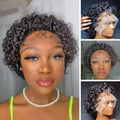 Lockiger Pixie Cut Perücke Kurzer Bob Echthaar Lace Front Perücken Vorgezupft Mit Babyhaaren Deep Curly Klebstofffreie Bob Perücken  Für Frauen 1B