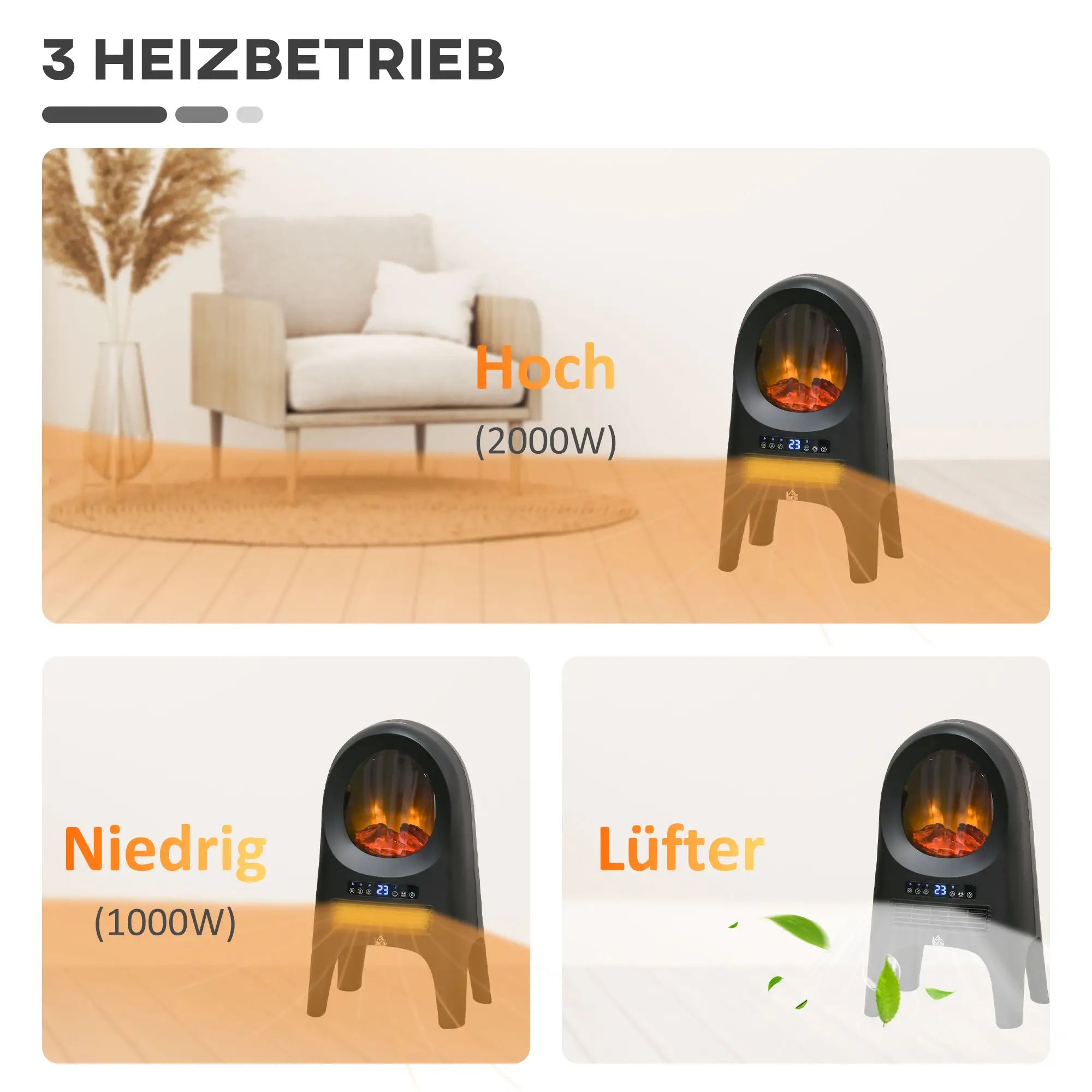 HOMCOM Stufa Elettrica Termoventilatore Effetto Fiamma a LED Telecomando