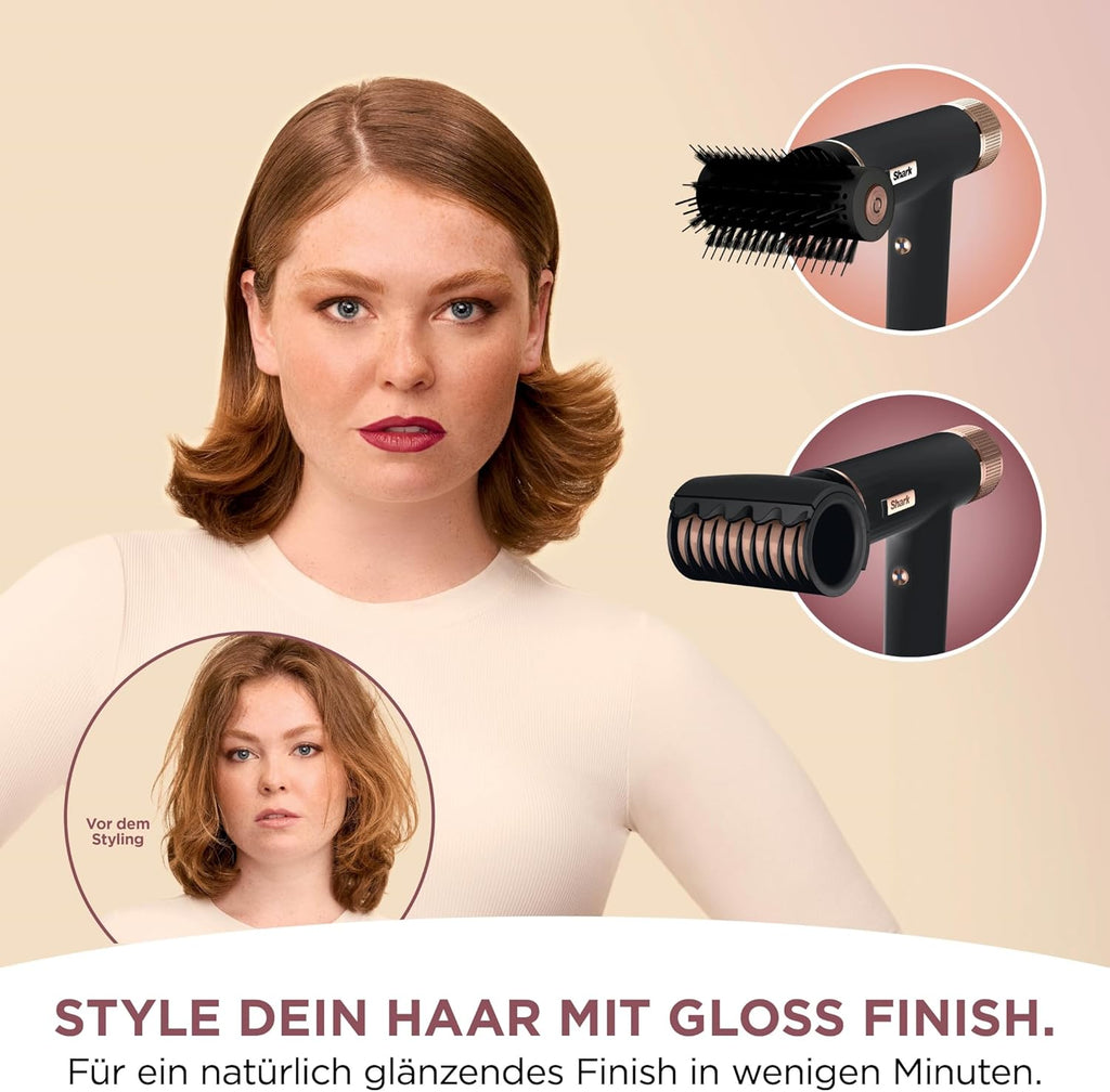 Shark SpeedStyle Haartrockner & RapidGloss Finisher mit Aufbewahrungstasche, 5 Styler, Für Alle Haartypen, Schnelltrocknend, Glättet Fliegende Haare, Keine Hitzeschäden, Ionisch, Seide, HD352EU