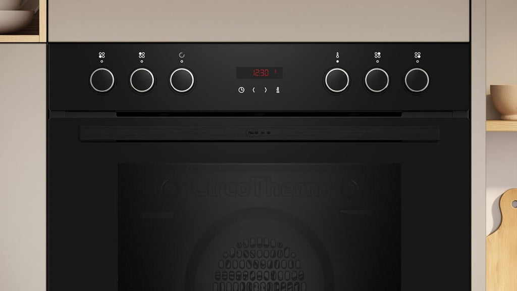 NEFF EDX442, Set composto da E1ECD0AN0, N 30, Forno da incasso con CircoTherm, 60 x 60 cm, Acciaio inossidabile e M13R42N2, N 50, Piano cottura elettrico controllato dal forno, 60 cm, Nero, con cornice a filo