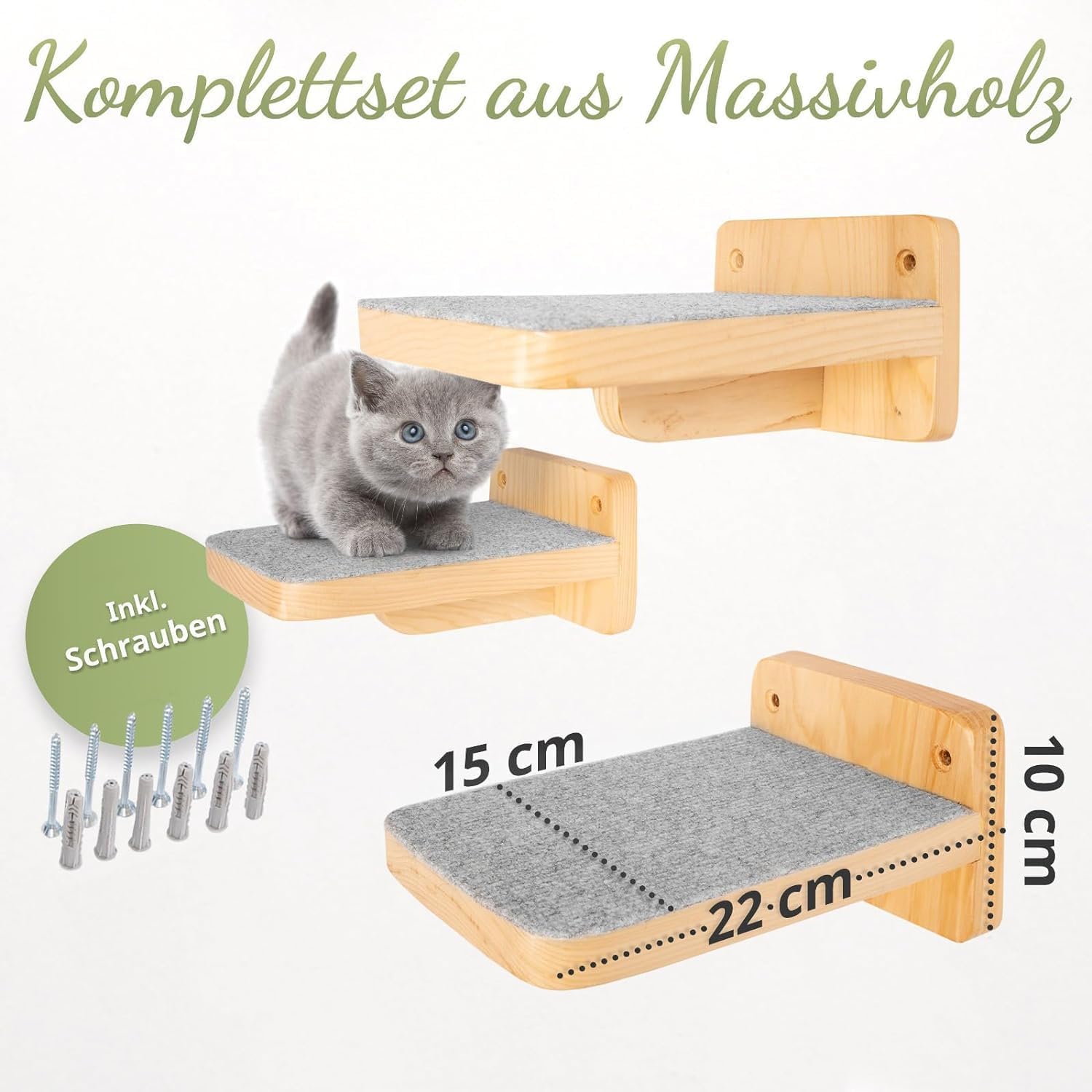 WOOWOOD Katzen-Wandkletterwand | 3-teiliges Katzenleiter-Set | Wandleitern für Katzen | Katzenkletterwand-Set | Katzenleiter | Wandklettern für Katzen | Katzenlaufsteg | Wandklettern für Katzen
