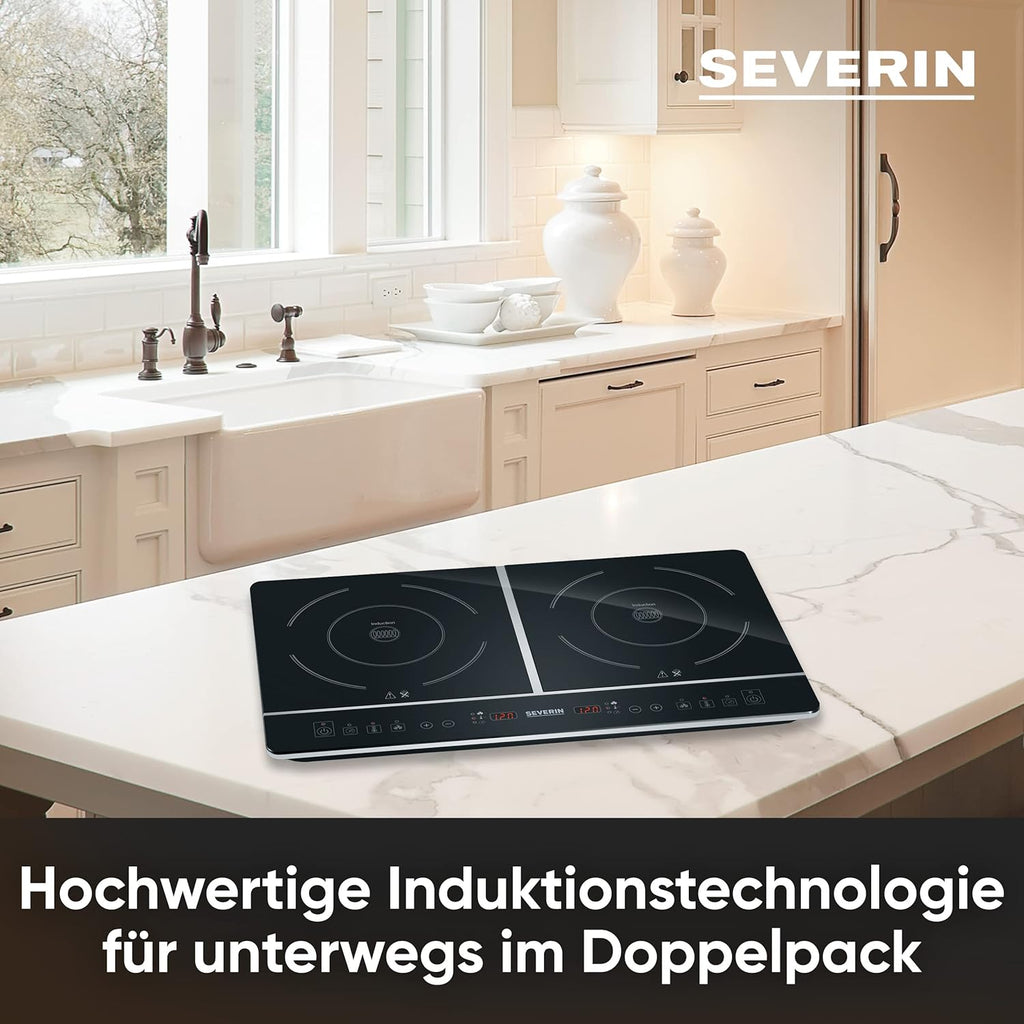SEVERIN Doppio Fornello a Induzione per Cucina, Ufficio o Campeggio, Piastra di Alta Qualità, Fornello da Campeggio per Due Pentole, nero, 3.400 W, DK 1031