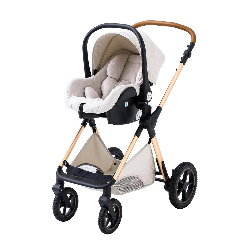 Shineey kinderwagen 3 in 1 Buggy Babybett Komplett Set Einem Klick Zusammenklappbarer Kinderwagen, 3 in 1 KombiKinderwagen Aluminiumrahmen für Neugeborene