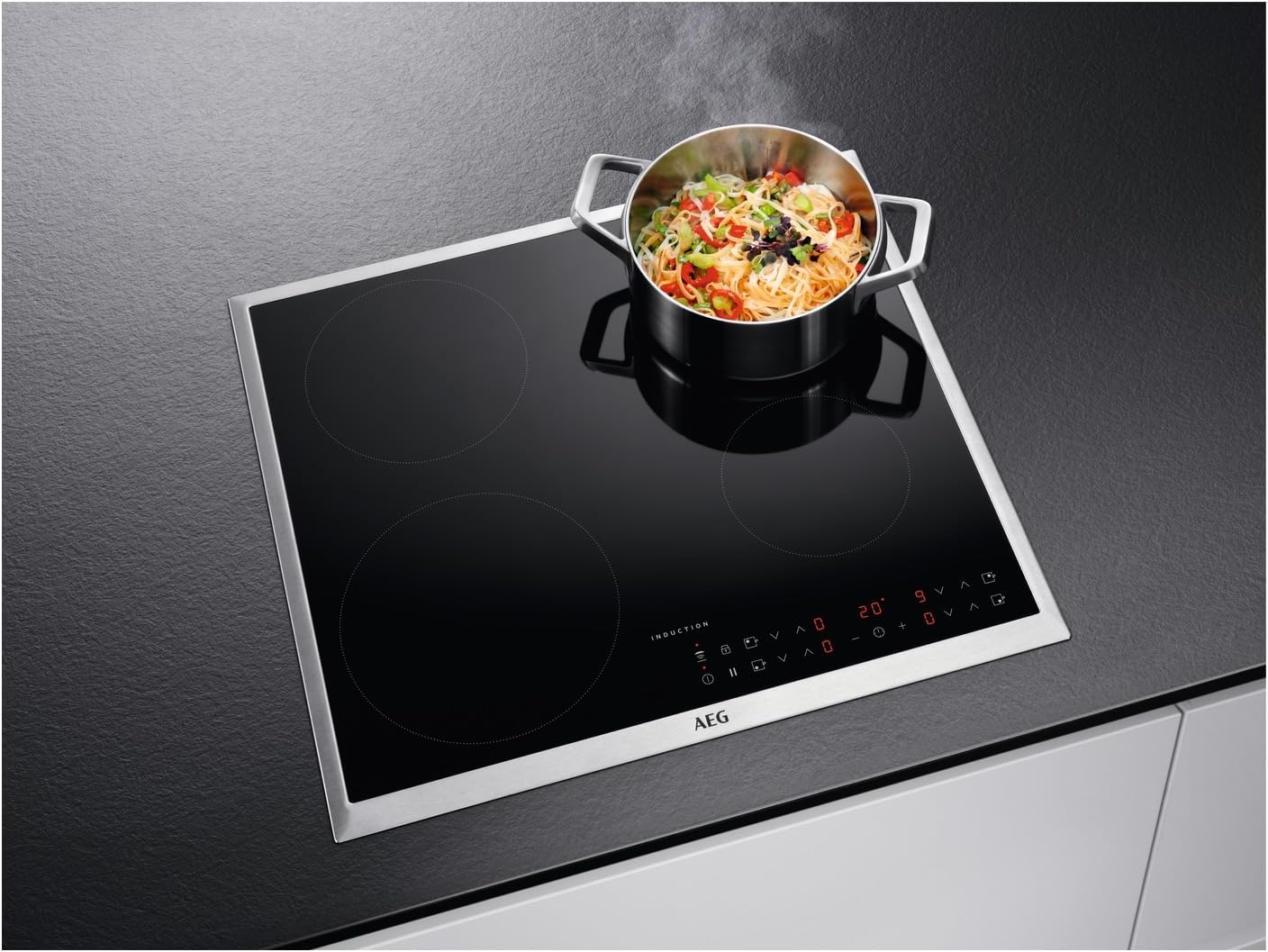 AEG Induktionskochfeld autark 60cm – 4 Flex-Kochzonen mit Powerfunktion für schnelleres Kochen – 14 Stufen – SuperFlat Rahmen – Timer – Touch-Bedienung – kompatibel mit Haubenautomatik – TO64IA0AXB