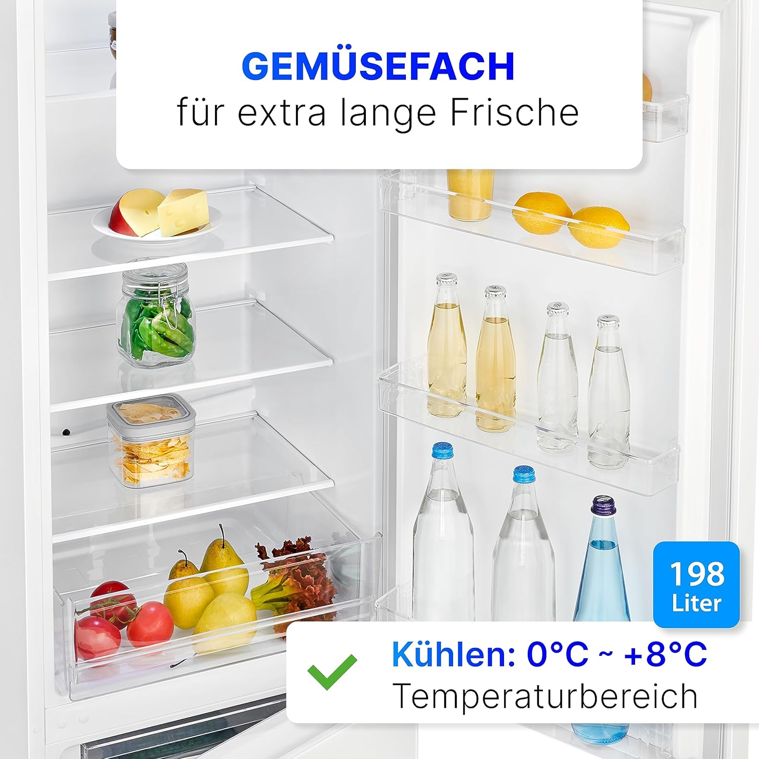 Combinazione frigo-congelatore Bomann®, capacità netta 269 L - Frigorifero: 198 L | Congelatore: 71 L, a risparmio energetico, silenzioso 39 dB, LED, porta reversibile, Altezza: 180 x Larghezza: 55 x Profondità: 55,8 cm - KG 184.1 bianco