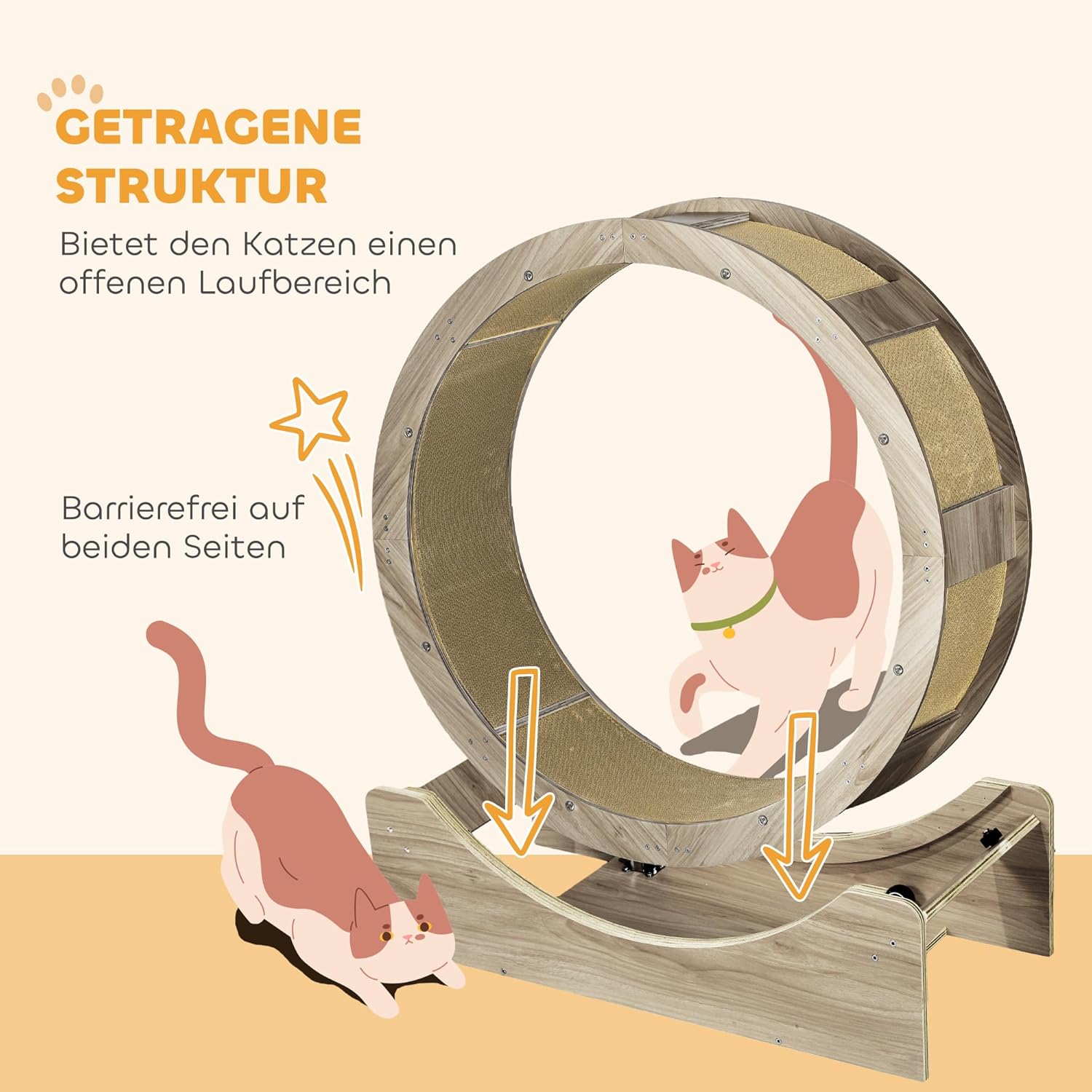 PawHut Katzenlaufrad Laufrad für Katzen 91 cm mit Bremse, Kratzbrett, Katzenrad für gesunde Bewegung, Entspannung, Grau