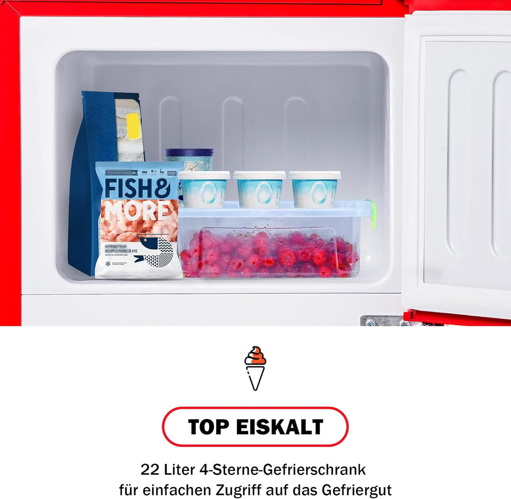 Merax Frigorifero con Congelatore, Frigorifero Combinato, Piccolo Frigorifero con 51L e Congelatore 21L, Silenzioso, LED, Ripiani in Vetro, Cassetto Verdura, Balconcini, per Cucina, Soggiorno, Ufficio, Nero