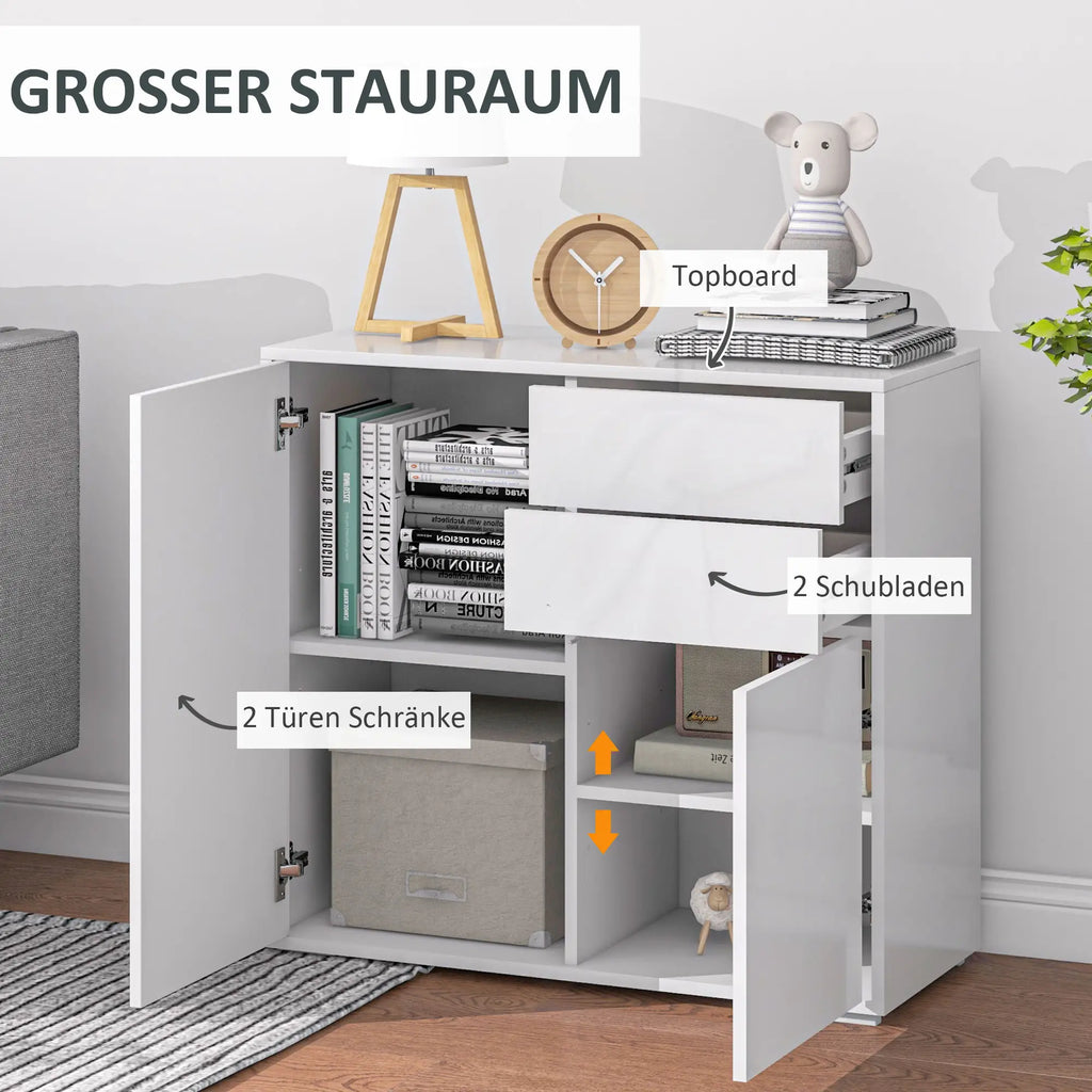 HOMCOM Credenza Comodino Armadietto con Scaffale Regolabile Antiribaltamento Bianco