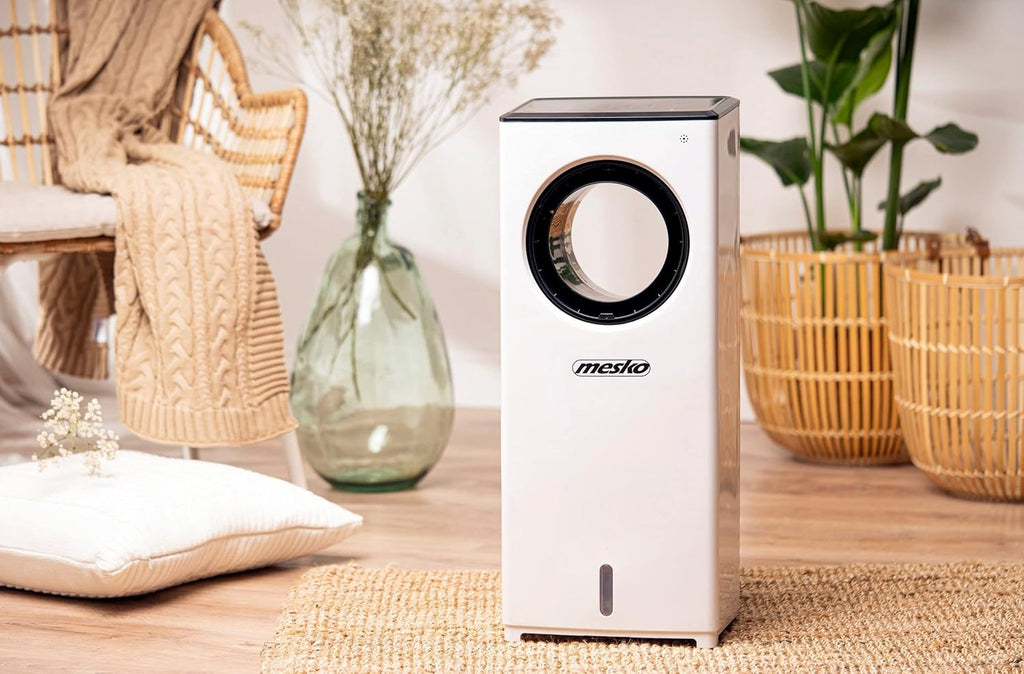 JUNG LIFEAIR Condizionatore Portatile Senza Tubo di Scarico, con Telecomando, Timer 15,5 ore, 60 dBA, 2in1 - Raffrescatore, Ionizzatore, Ventilatore Portatile con Raffreddamento ad Acqua, Climatizzatore Portatile Silenzioso
