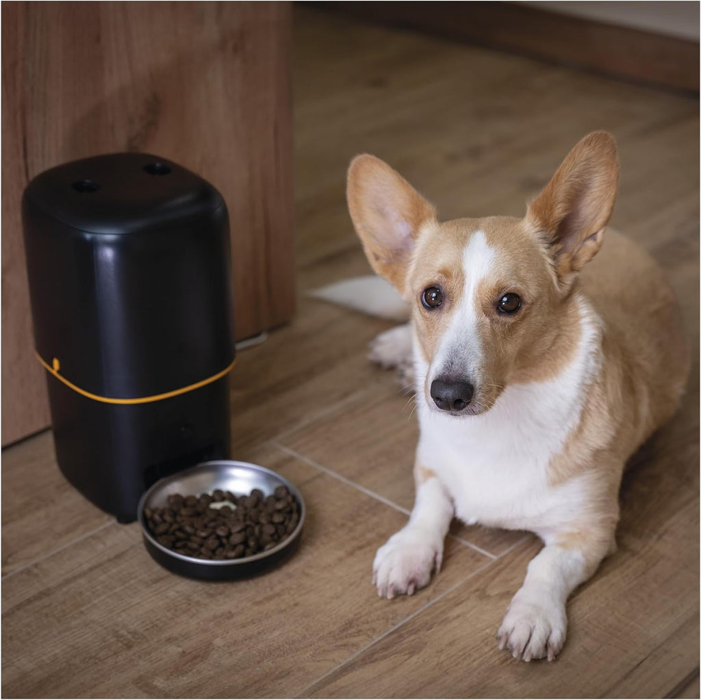 EMOS - GoSmart Futterautomat 6 l mit Kamera - WLAN Pet Care Futterspender mit App - Trockenfutter Automat für Katze & Hund mit Zeitplan, Sprachaufzeichnung, Dosierung 1–12 Mahlzeiten pro Tag - Schwarz